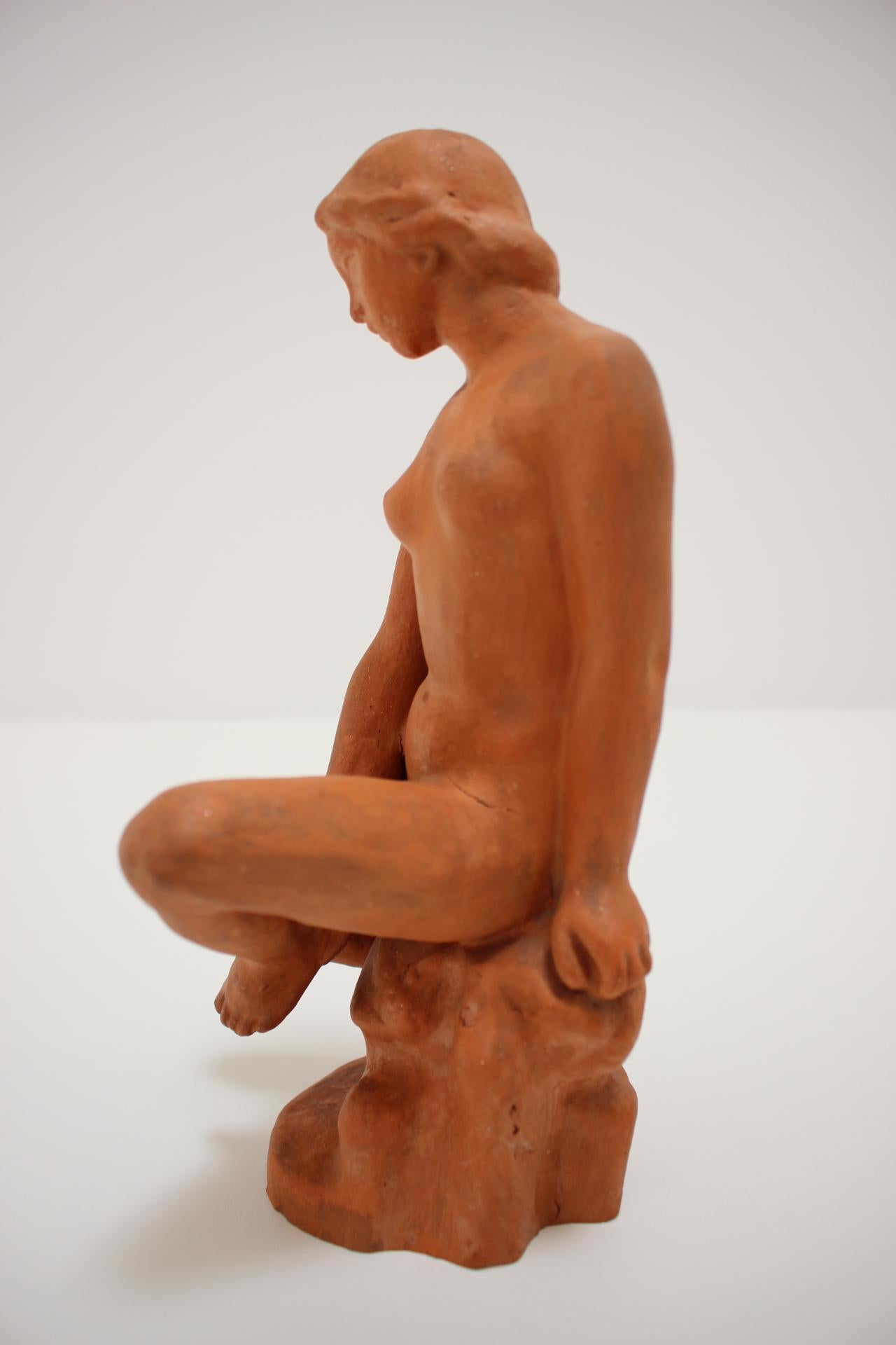 Czech Midcentury Sculpture Nude Woman by Břetislav Benda, 1935s