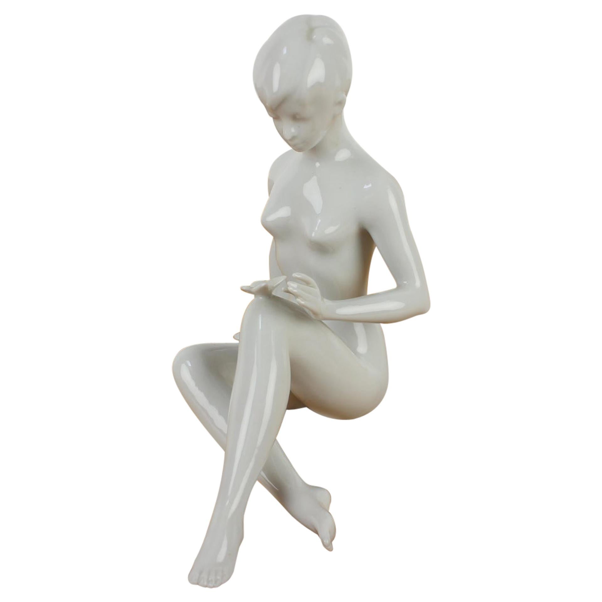 Mid-Century Sculpture of Nude Sitting Women, Royal Dux, 1960s