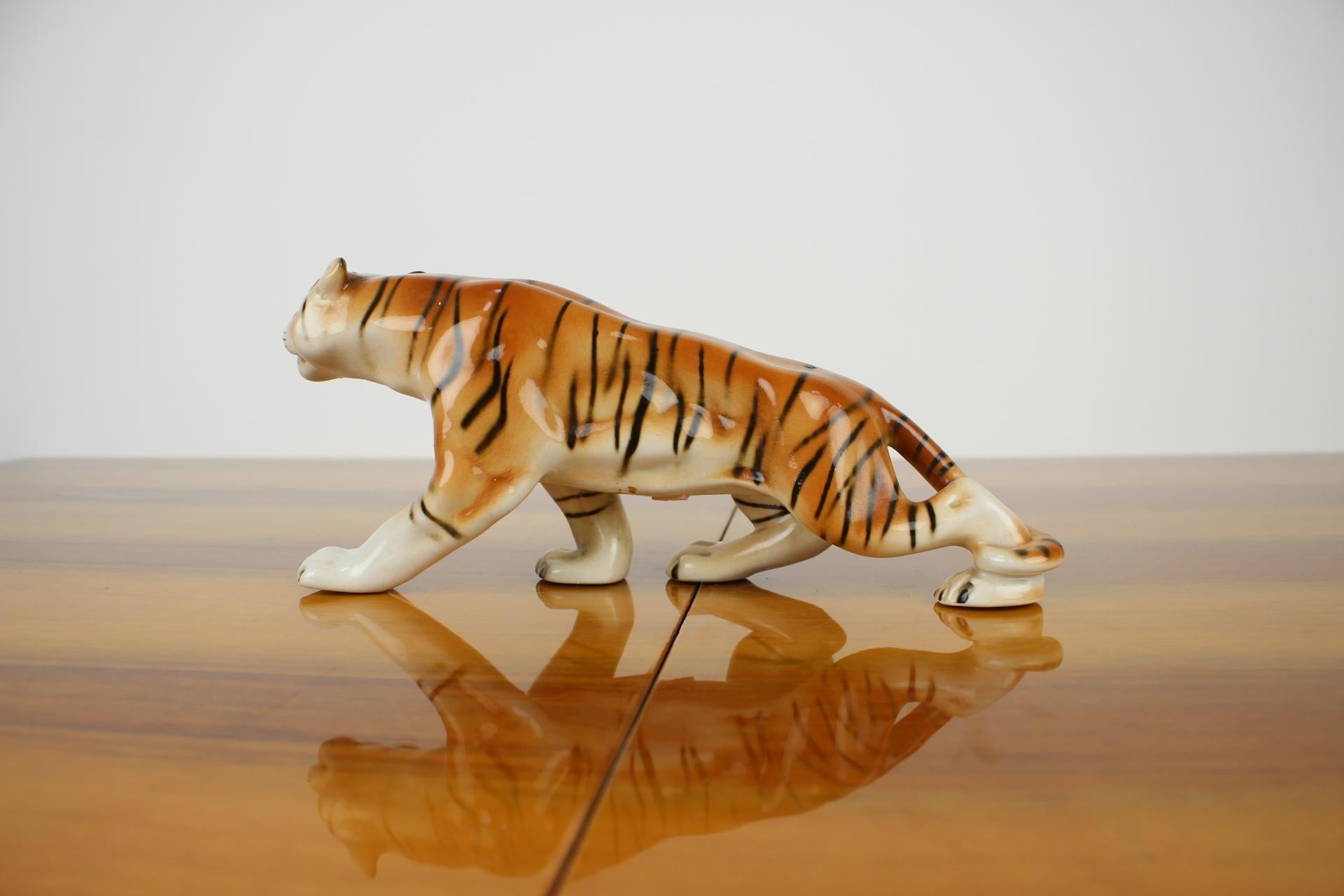 Mid-Century Modern Mid-Century Sculpture of Tiger/ Royal Dux, 1960s