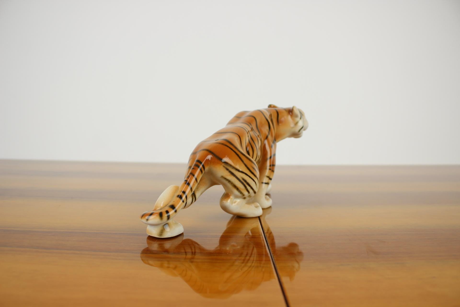 Czech Mid-Century Sculpture of Tiger/ Royal Dux, 1960s