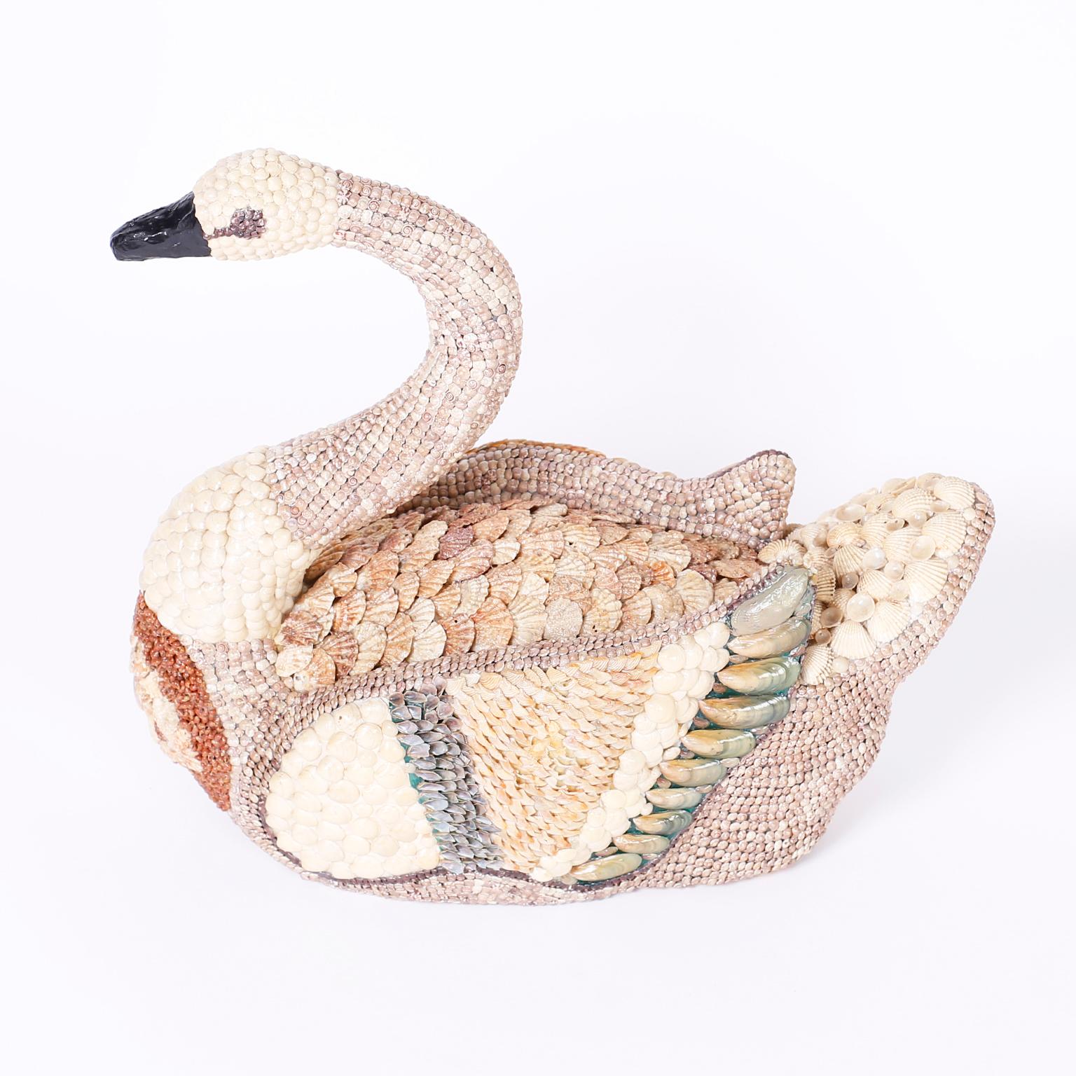 American Midcentury Sea Shell Encrusted Swan