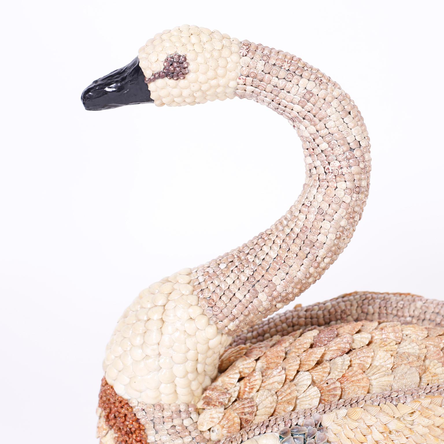 Midcentury Sea Shell Encrusted Swan In Good Condition In Palm Beach, FL