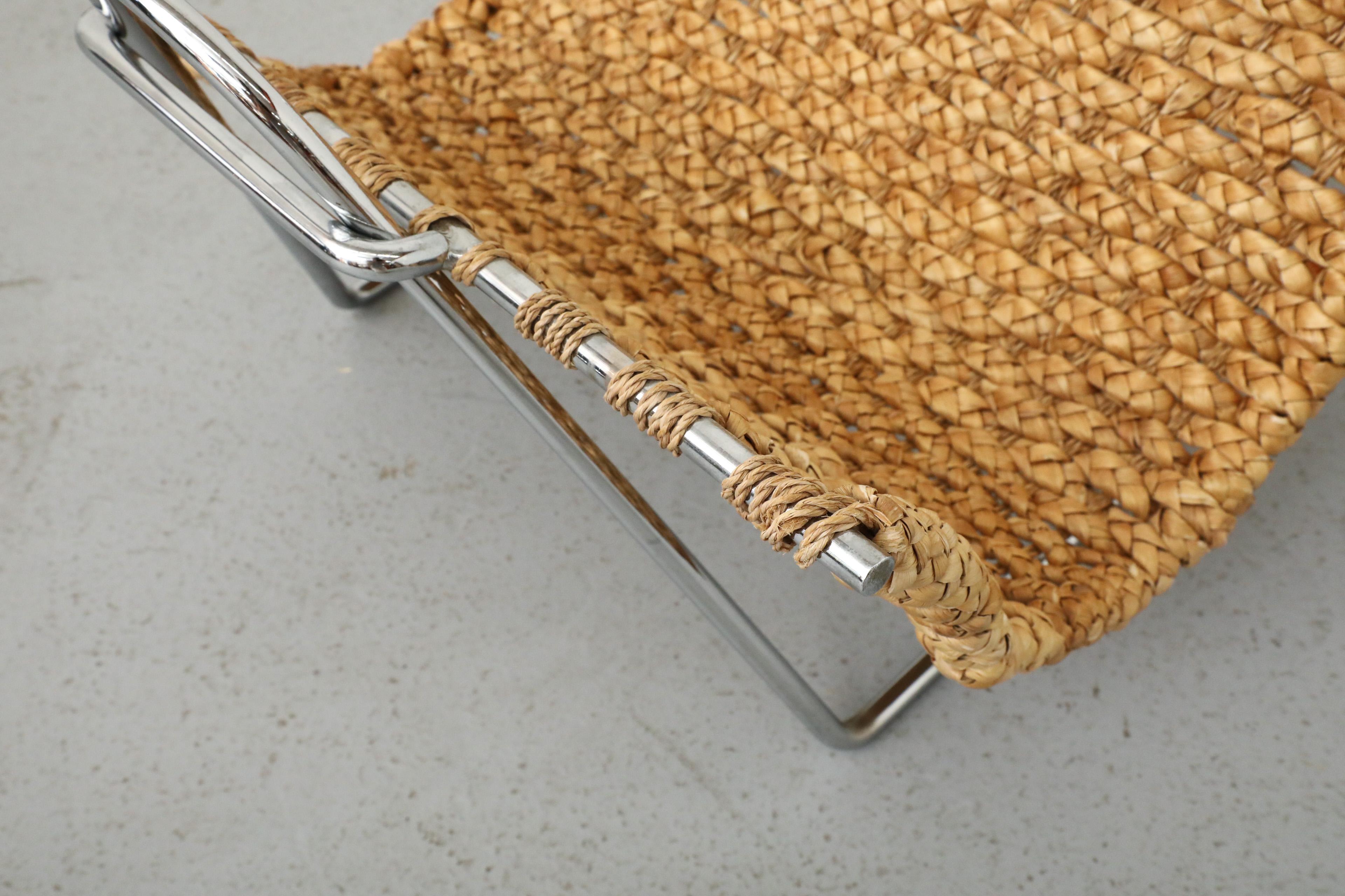Mid-Century Seagrass and Chrome Magazine Rack or Log Carrier 4