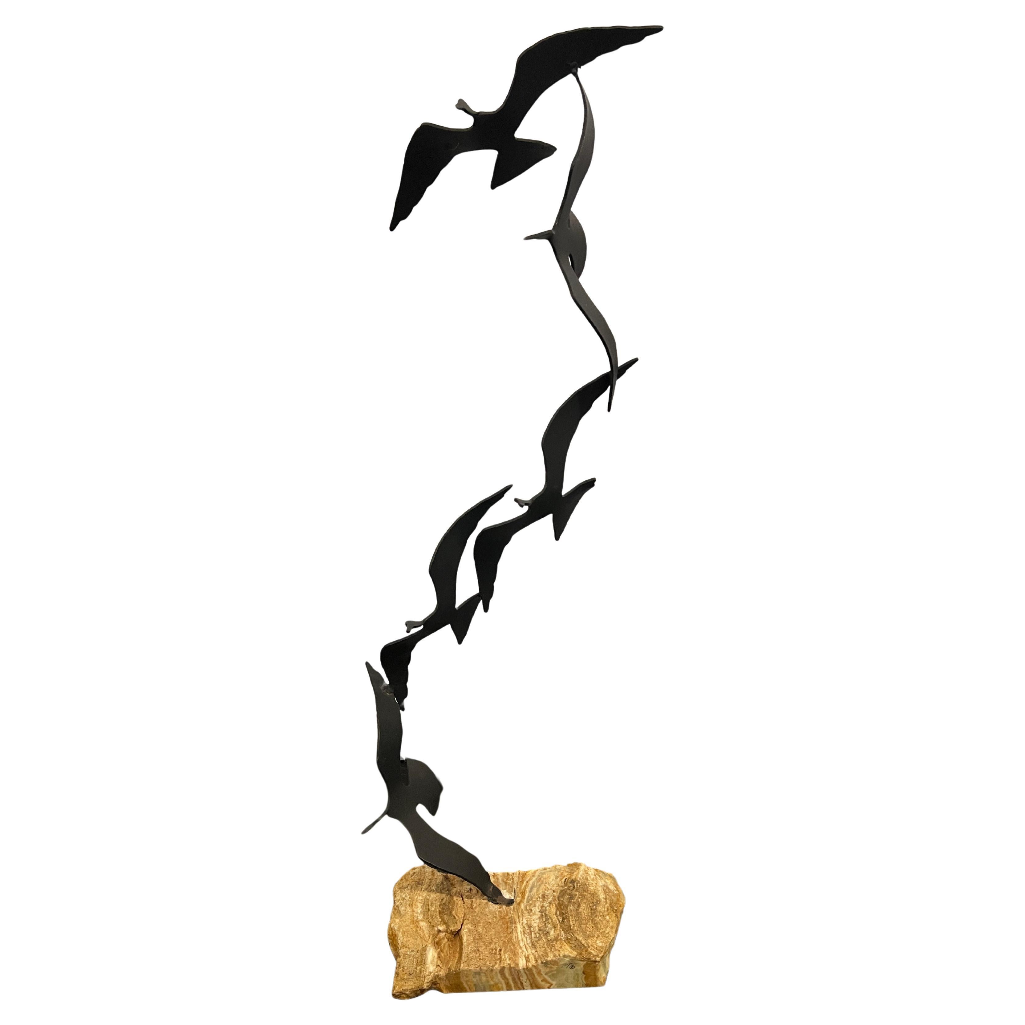 Mid-Century Seagulls Sculpture Mounted on Onyx by Bijan Bahar