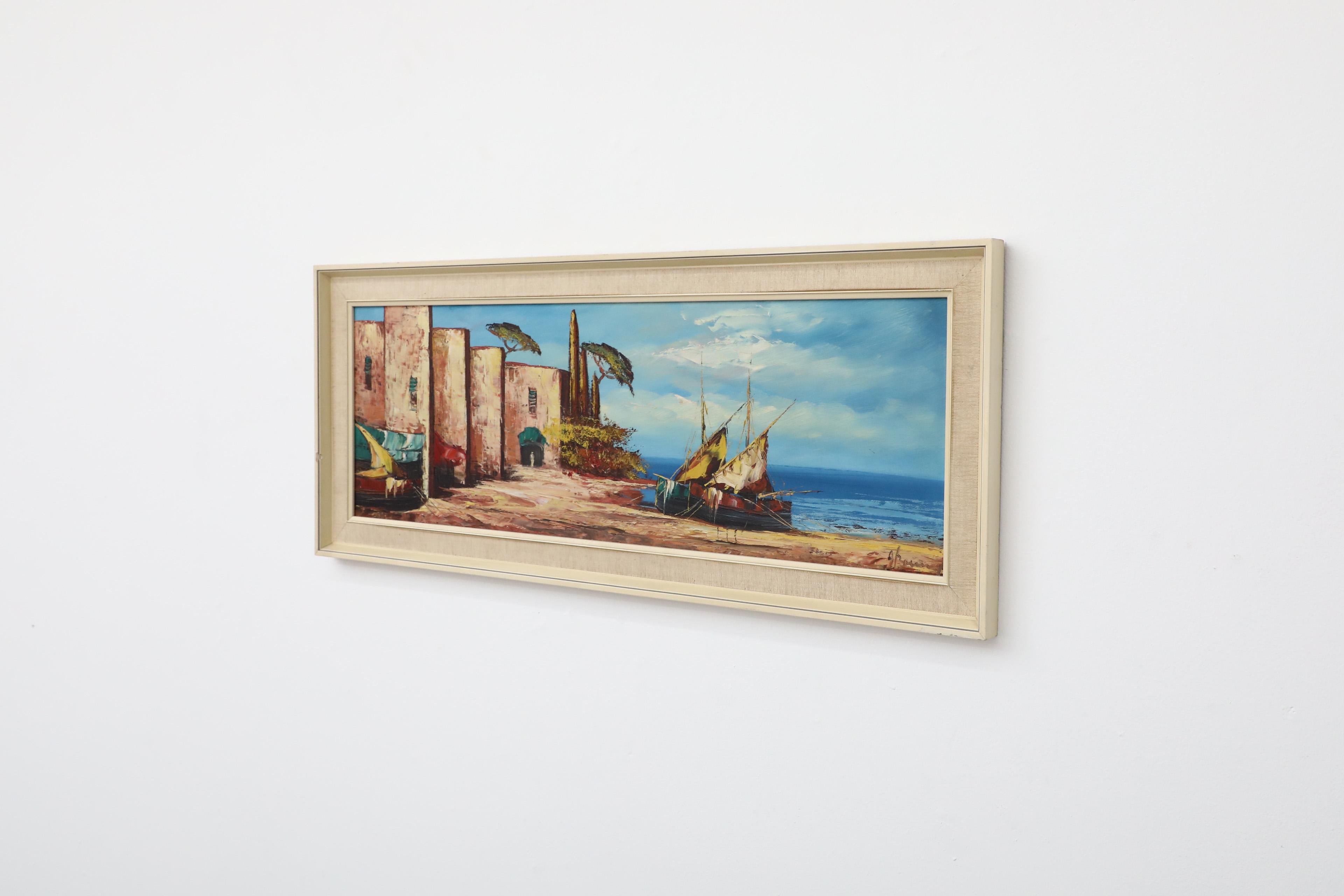 Mid-Century acrylic on wood painting. 