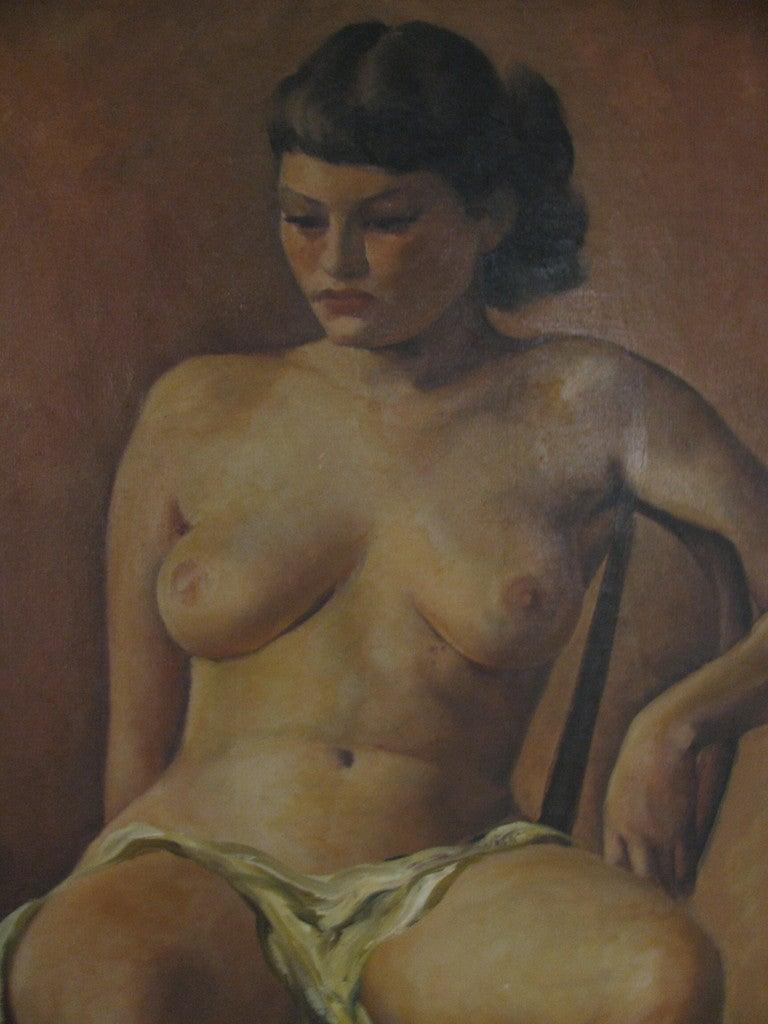 Hand-Crafted Mid Century Seated Nude Portrait by American Artist Jane White C1950 For Sale