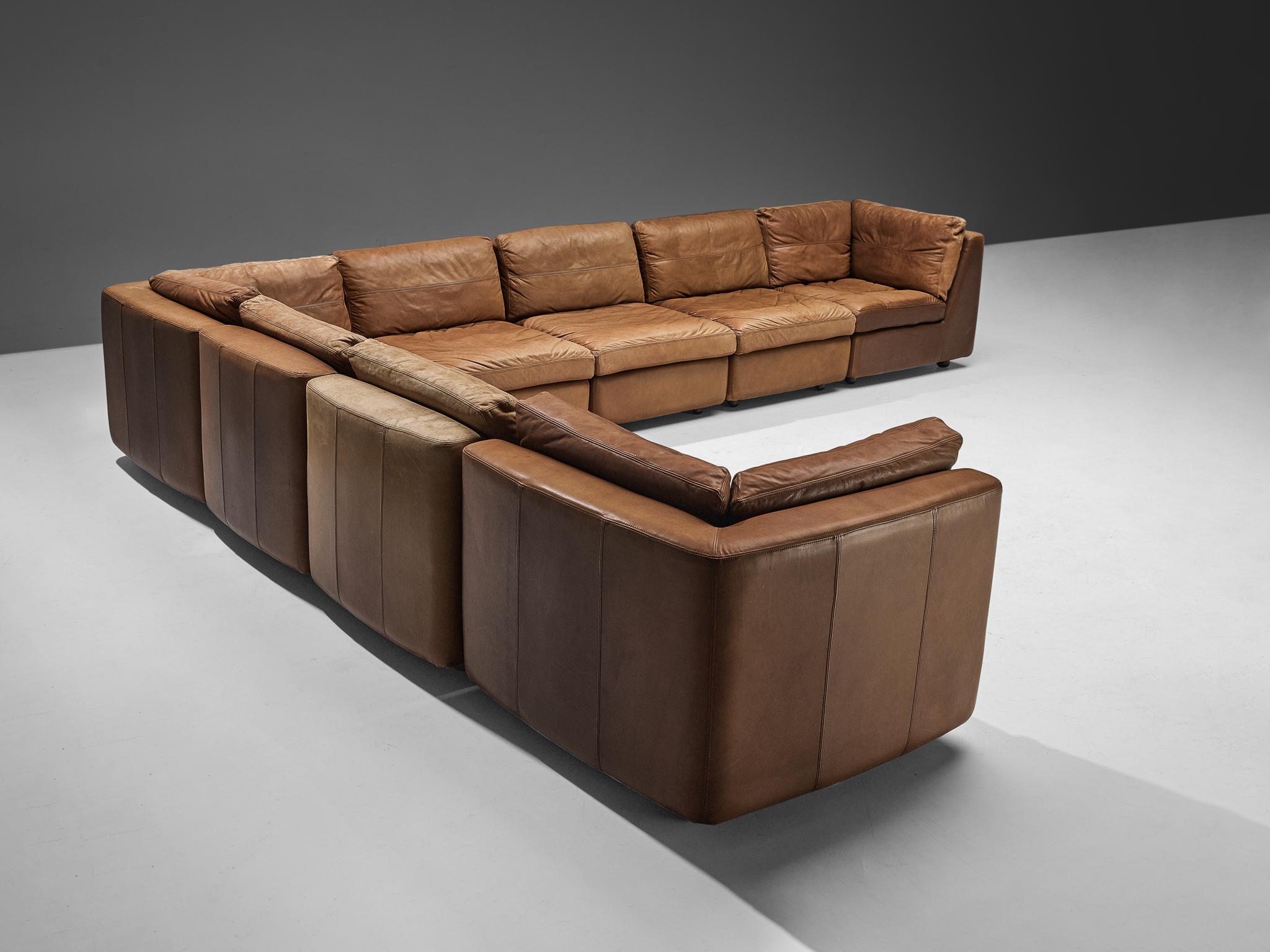 Mid-Century Sectional Sofa in Patinated Cognac Leather 5