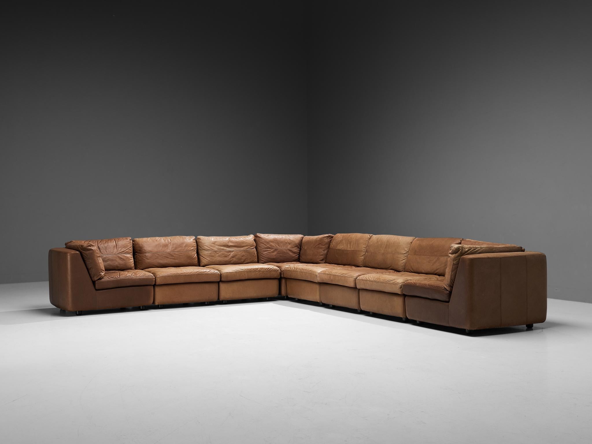Mid-Century Sectional Sofa in Patinated Cognac Leather 3