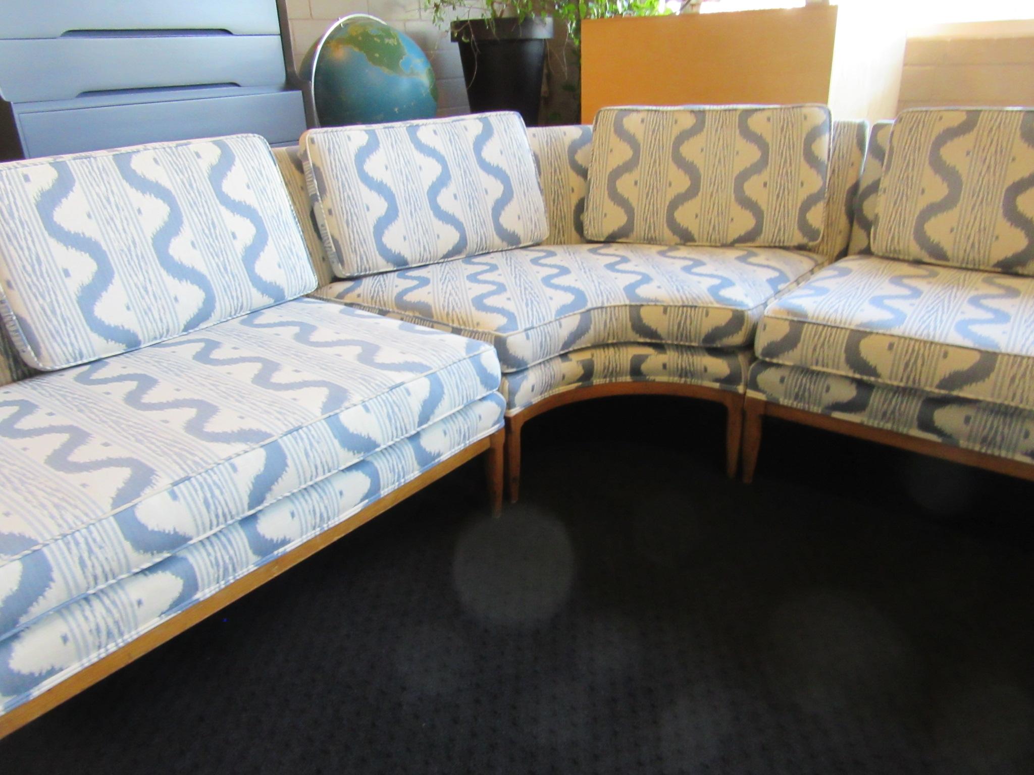 American Mid Century Sectional Sofa in the style of Widdicomb Fabric by Pierre Frey