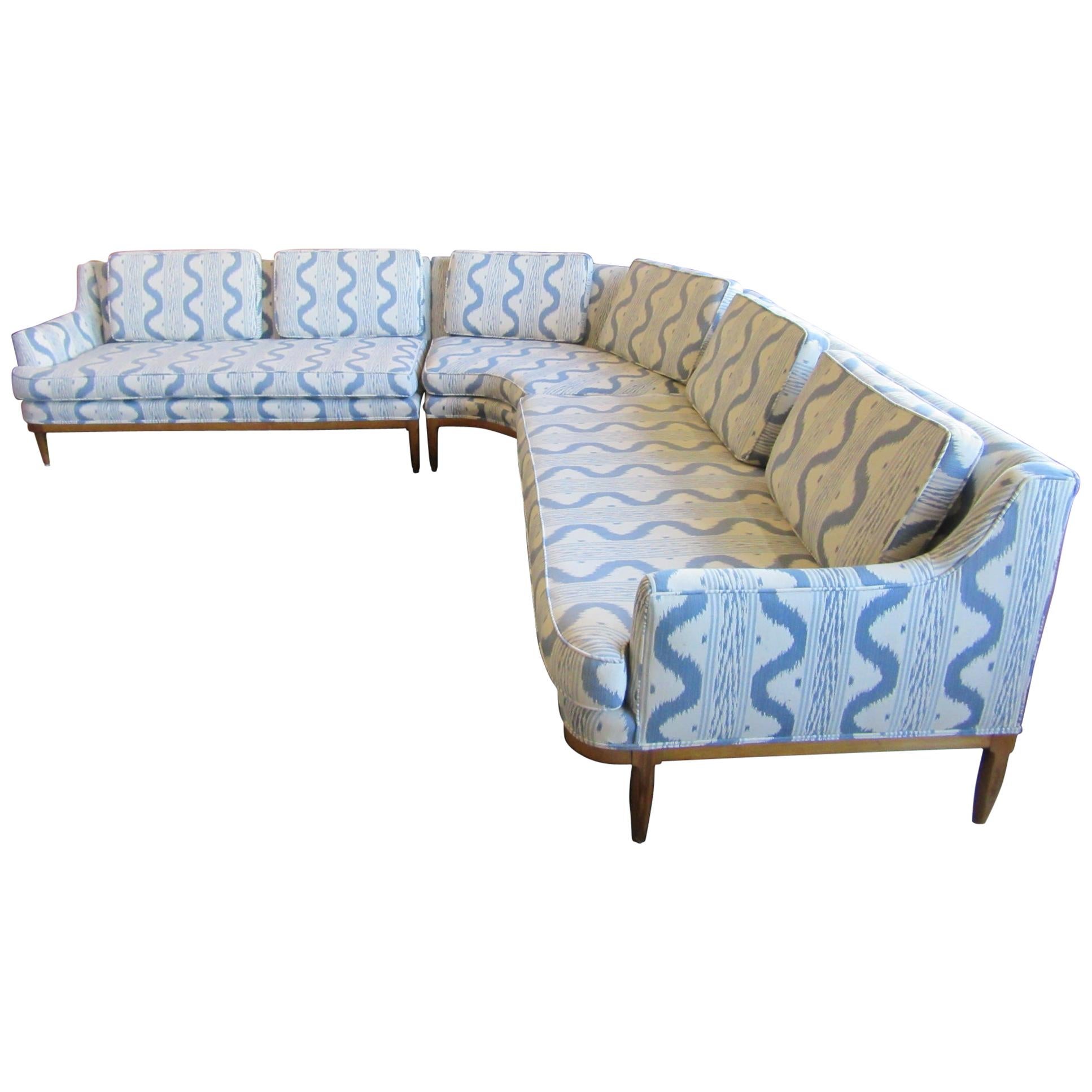 Mid Century Sectional Sofa in the style of Widdicomb Fabric by Pierre Frey