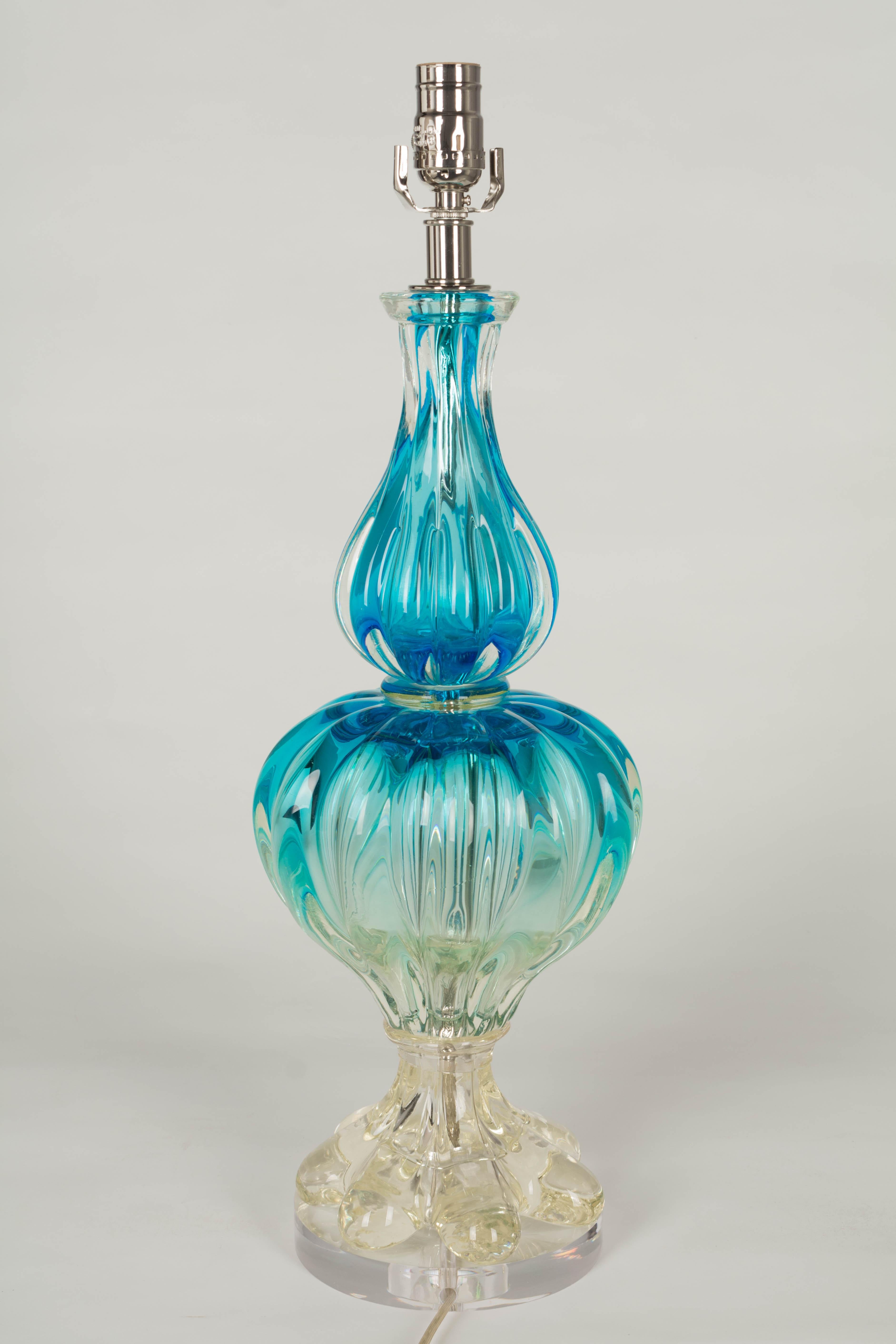 Midcentury Seguso Murano Glass Lamp In Good Condition For Sale In Winter Park, FL