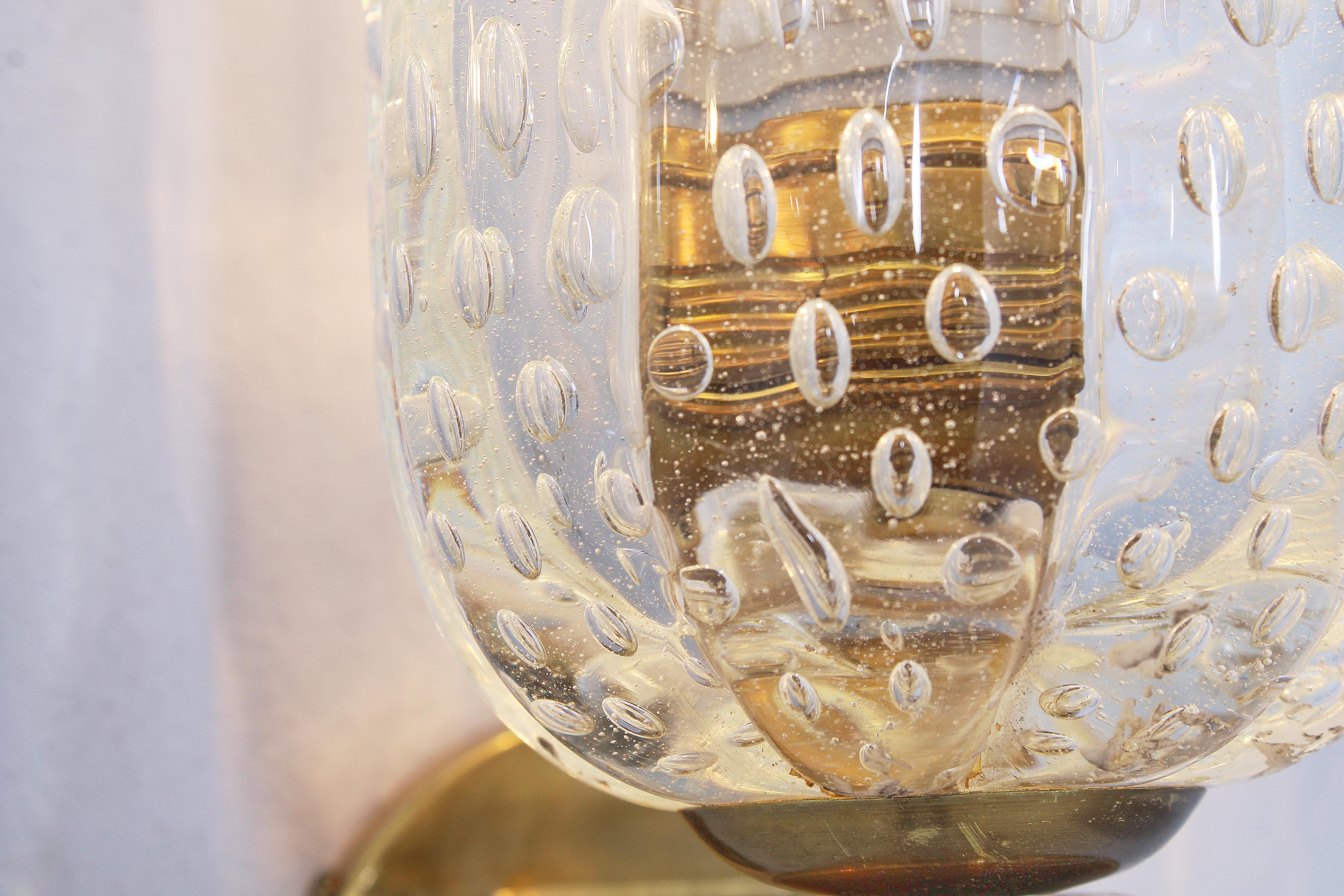 Mid-Century Seguso Ribbed Murano Bullicante Glass Sconces, 50s Italy, Set of 2 3