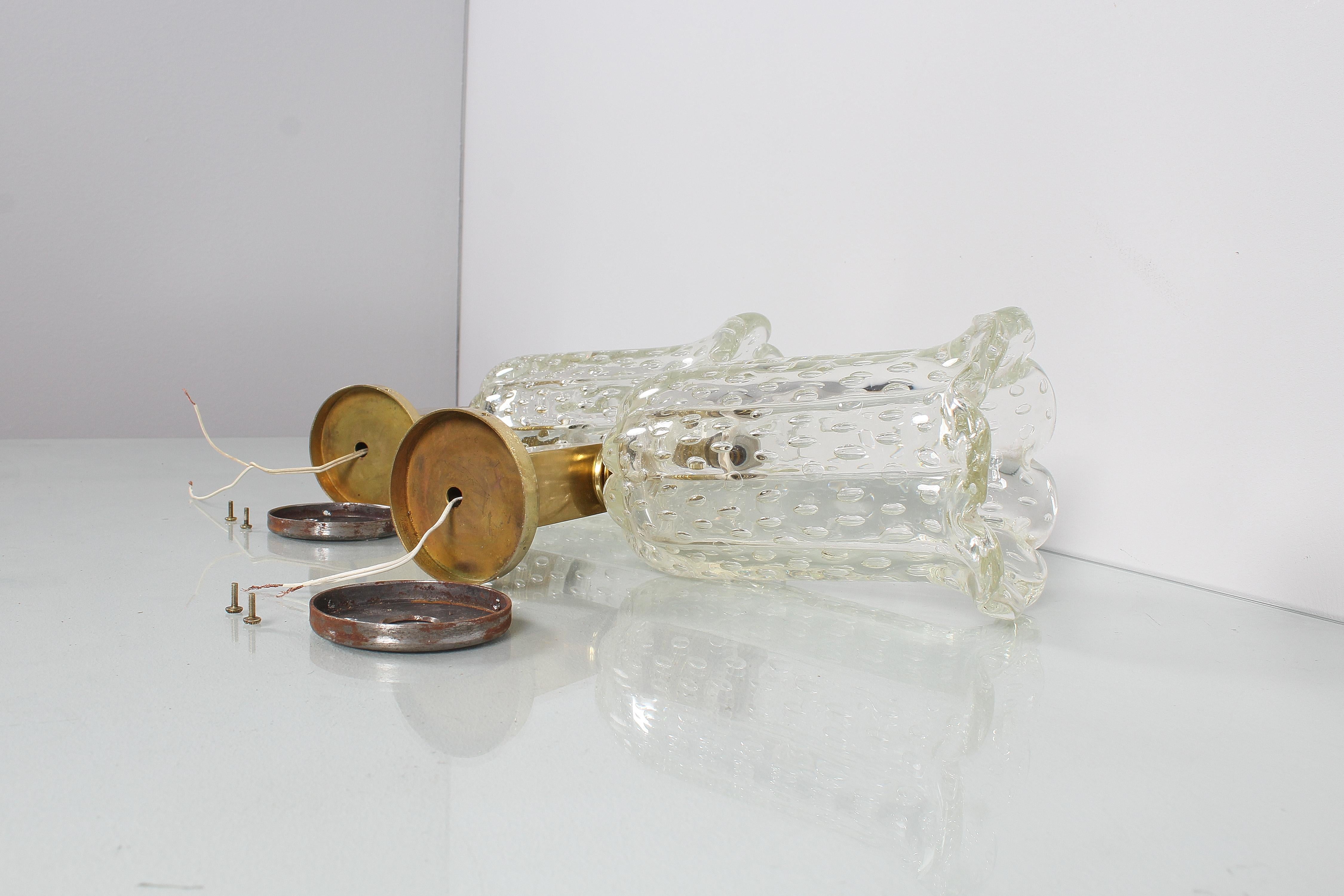 Mid-Century Seguso Ribbed Murano Bullicante Glass Sconces, 50s Italy, Set of 2 4