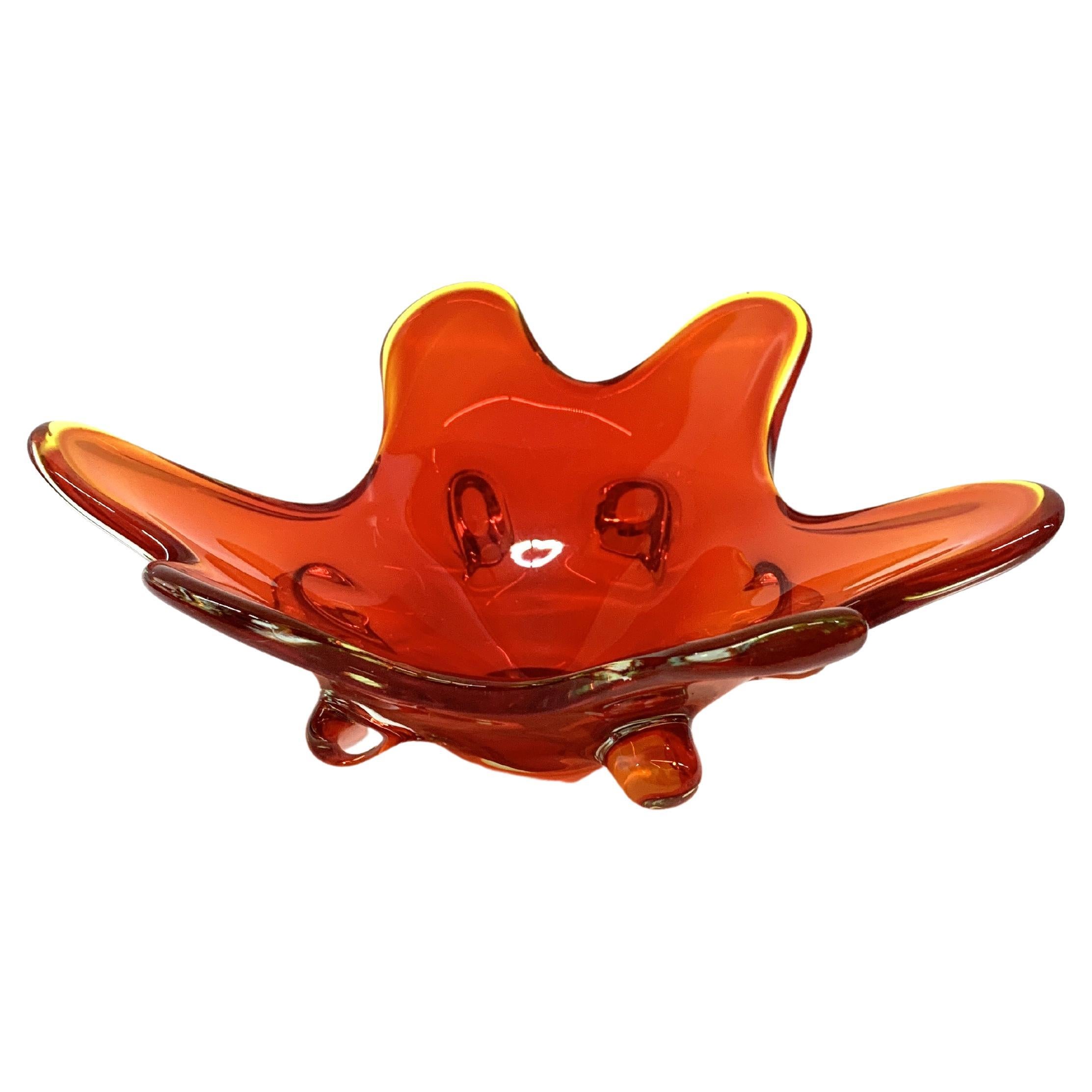 Mid-century Italian Seguso "Sommerso" Amber Murano Glass Serving Tray 1970s For Sale