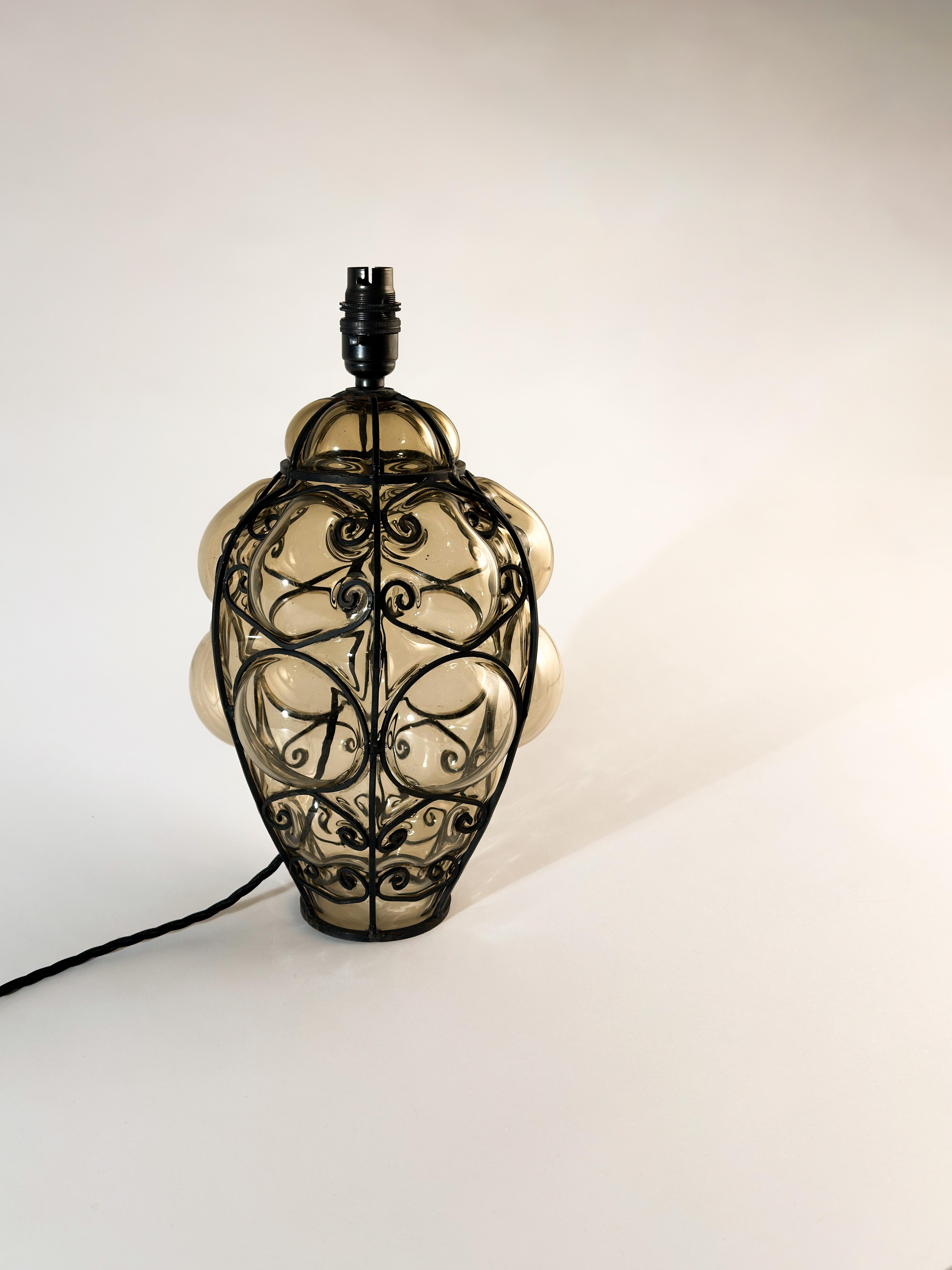 Mid-Century Modern Caged Glass Table Lamp, circa 1950s, Italy For Sale