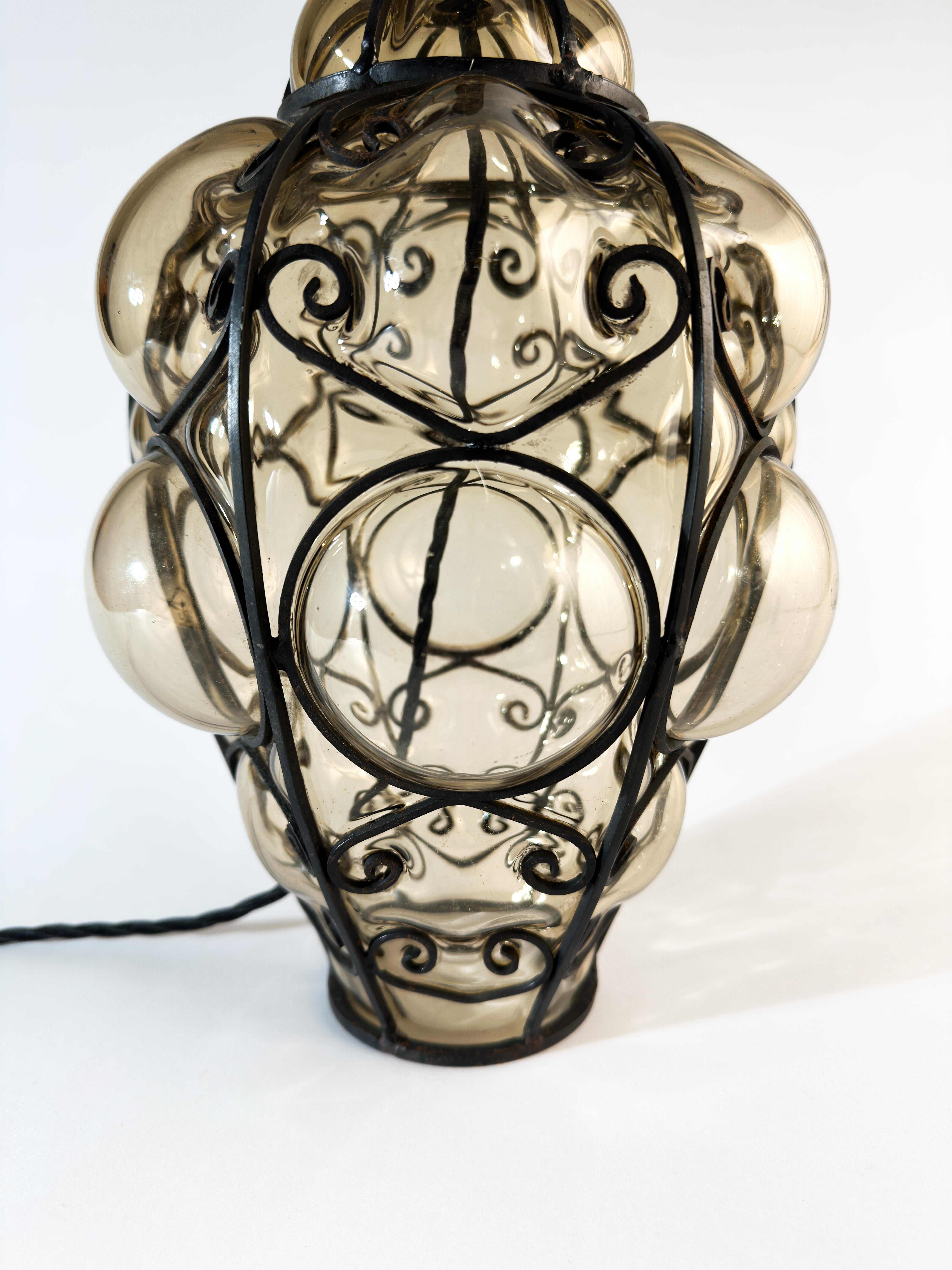 Hand-Crafted Caged Glass Table Lamp, circa 1950s, Italy For Sale