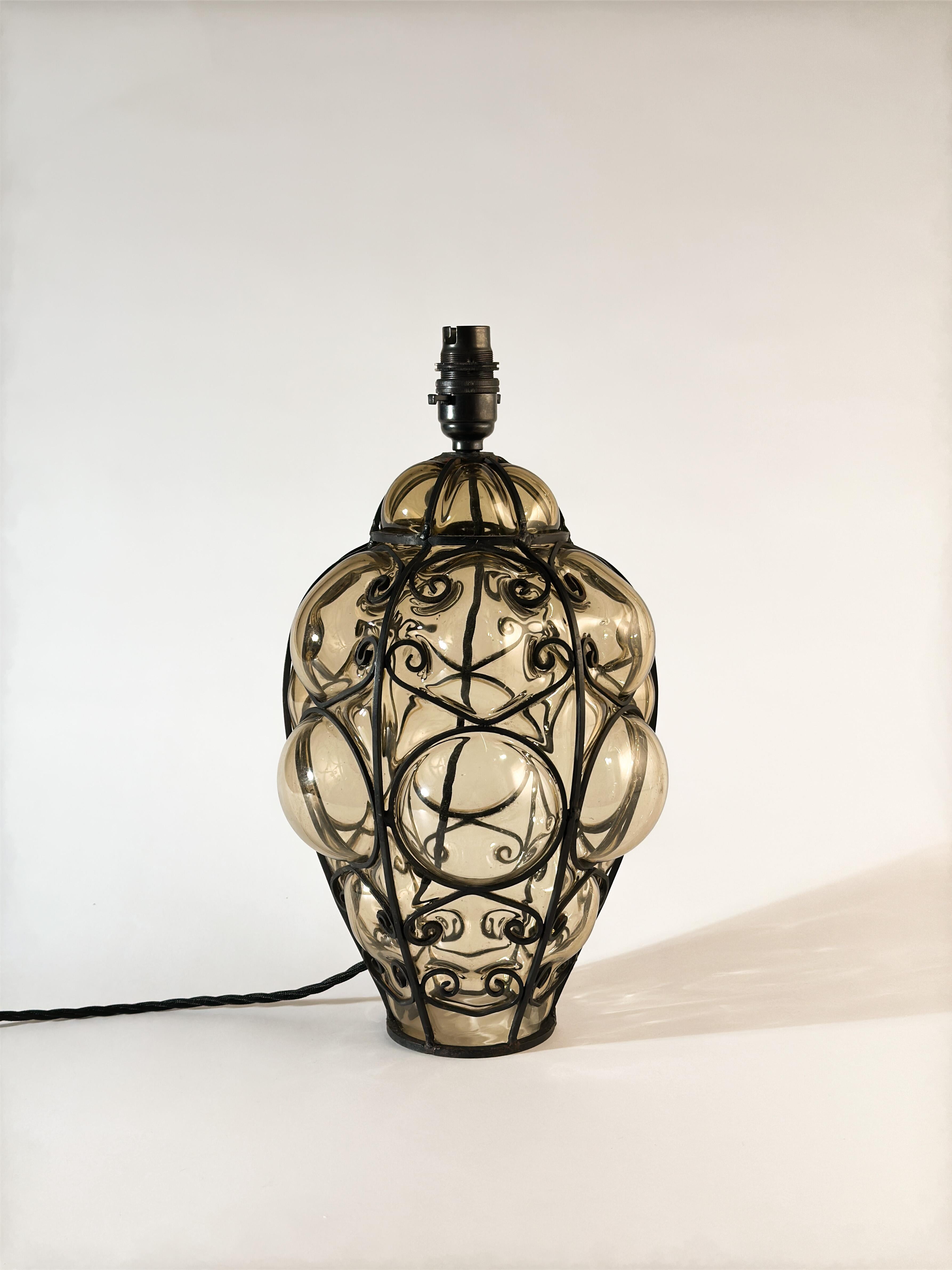 Blown Glass Caged Glass Table Lamp, circa 1950s, Italy For Sale