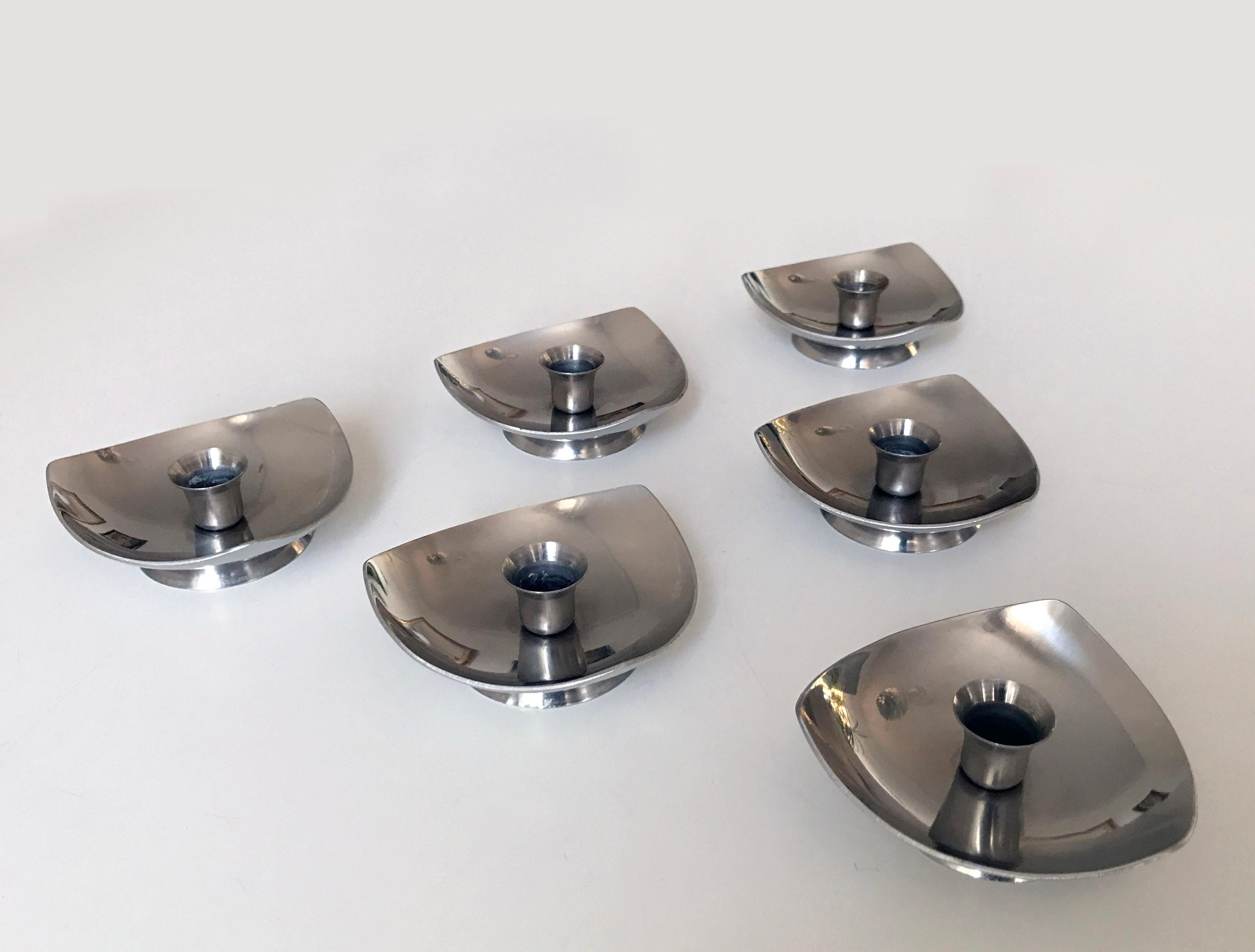 FREE SHIPPING! Mid-Century Set of six Selandia Danish design stainless steel candleholders made in 18/8 stainless steel. FREE SHIPPING! The brand Selandia made a lot of different serving and decoration items during the 1950s-1960s such as trays,