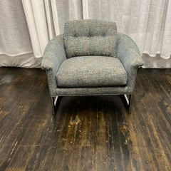 Mid-Century Selig Blue Tweed Barrel Back Lounge Chair on Chrome Base