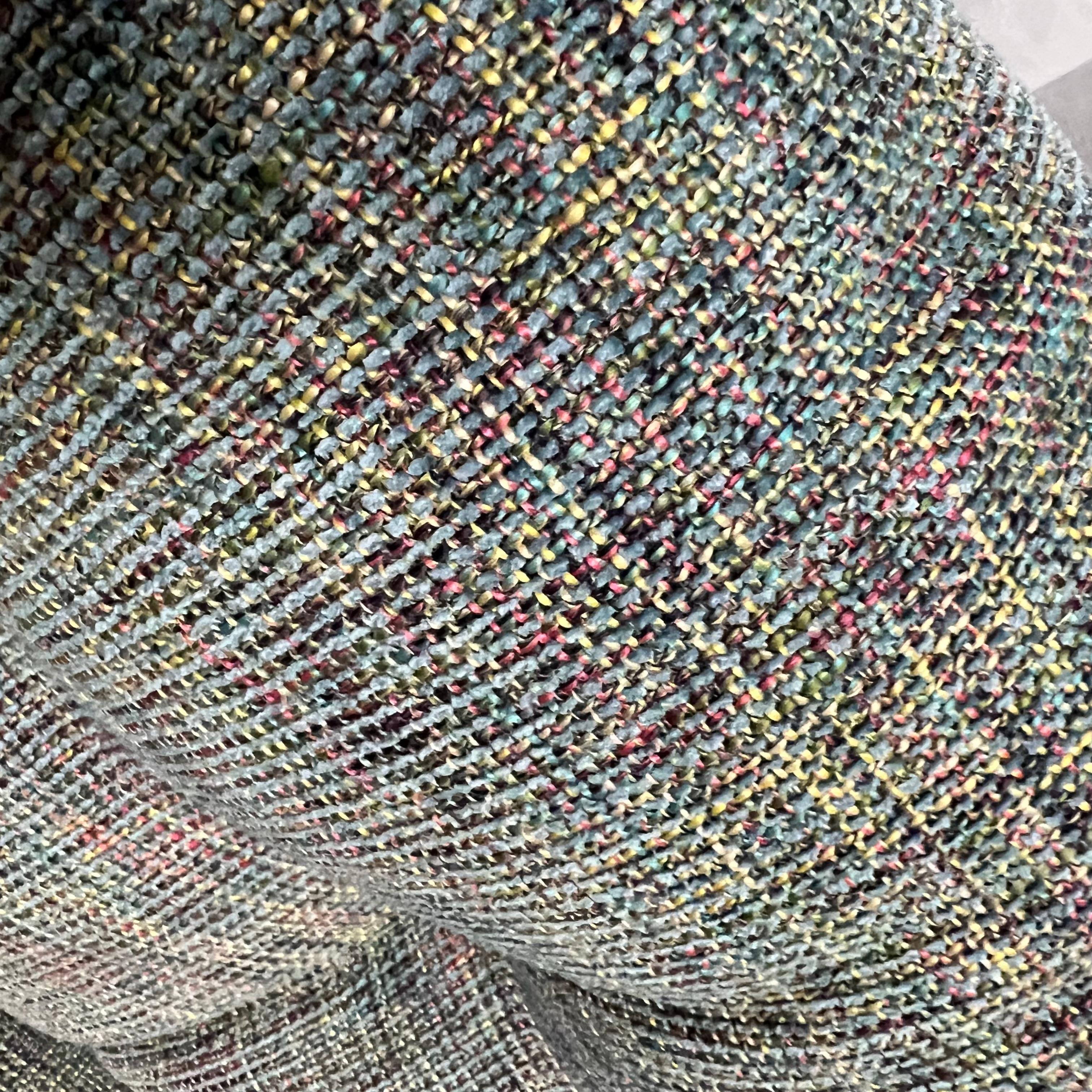 20ième siècle Fauteuil de salon Selig du milieu du siècle dernier en tweed bleu à dossier baril sur base chromée en vente