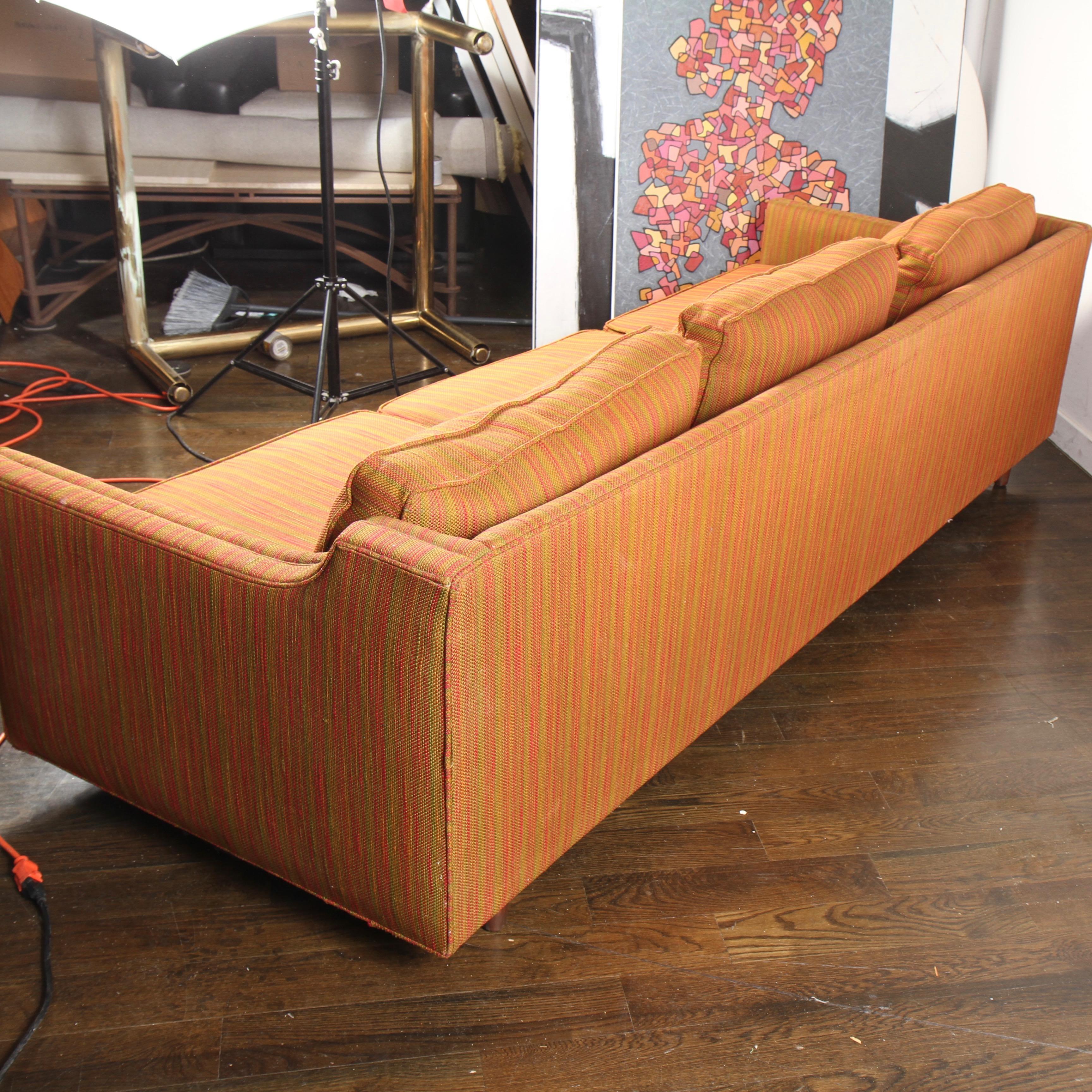 1960s vintage large, well-made sofa by Selig. Clean, original upholstery with new cushions. Can have reupholstered in your fabric for an additional $600. The Selig Manufacturing Co was at the cutting edge of contemporary furniture during the