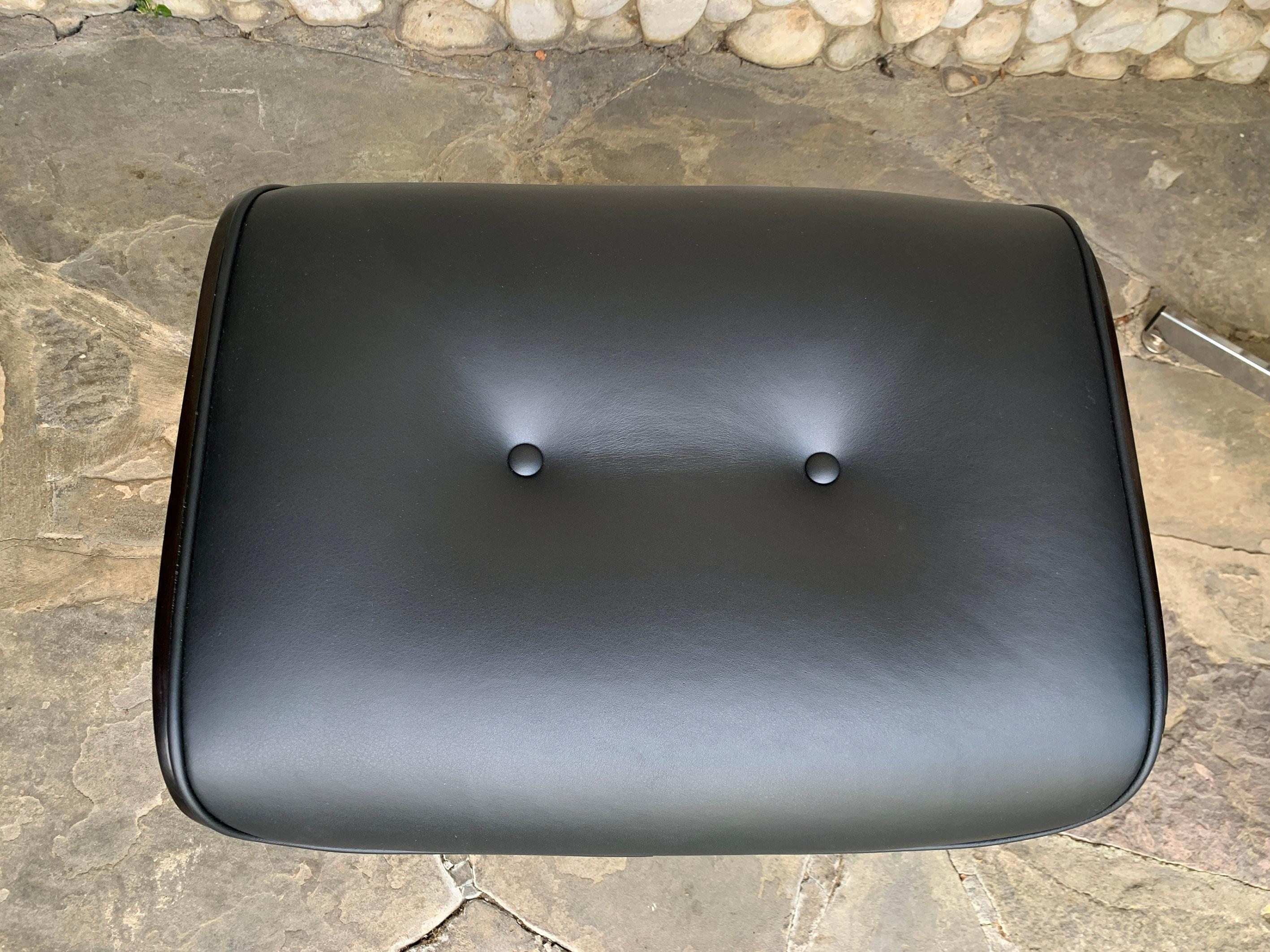 Midcentury Selig Lounge Chair & Ottoman Eames Style, Teak & Black Leather 3