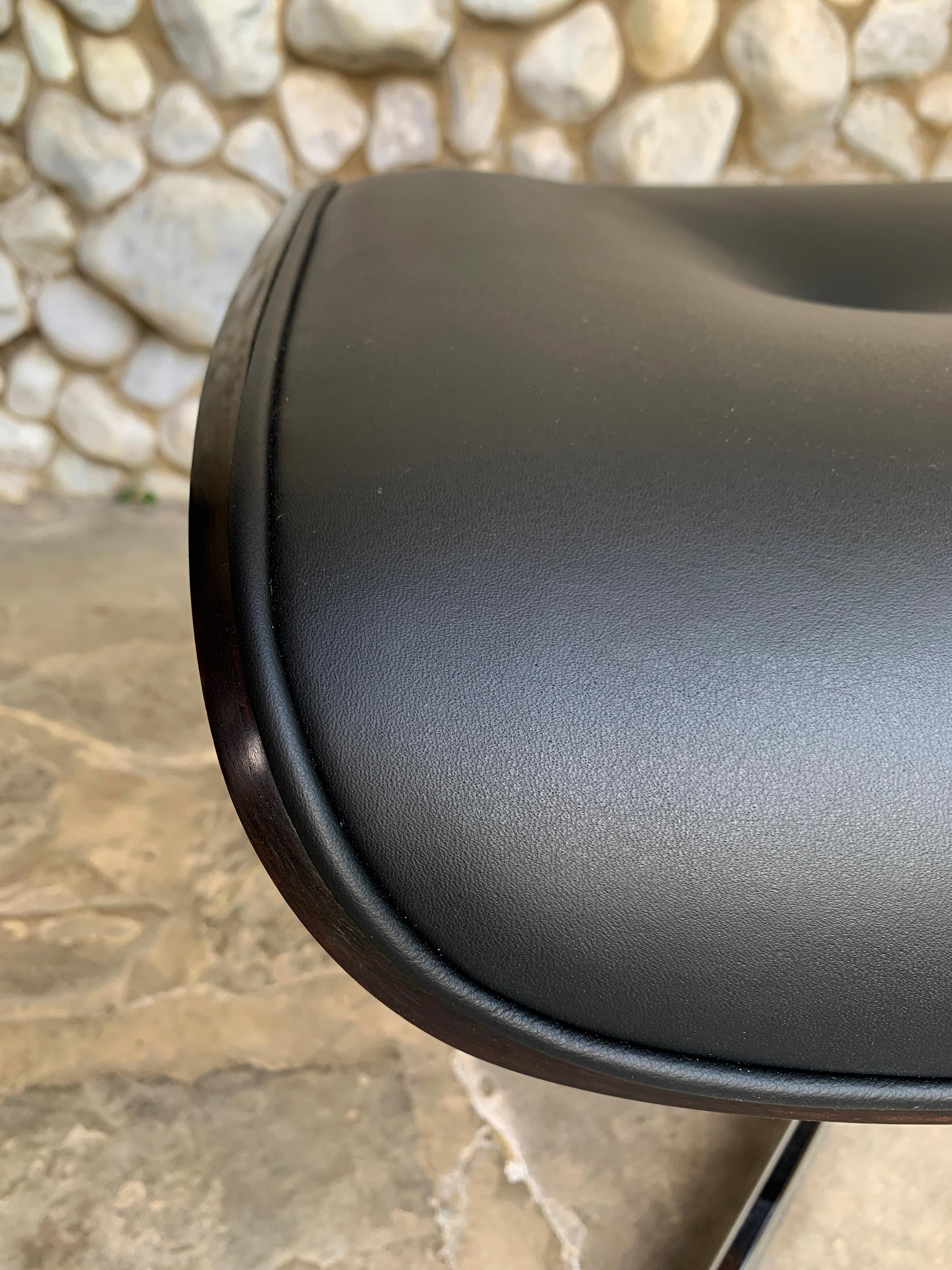 Midcentury Selig Lounge Chair & Ottoman Eames Style, Teak & Black Leather 4
