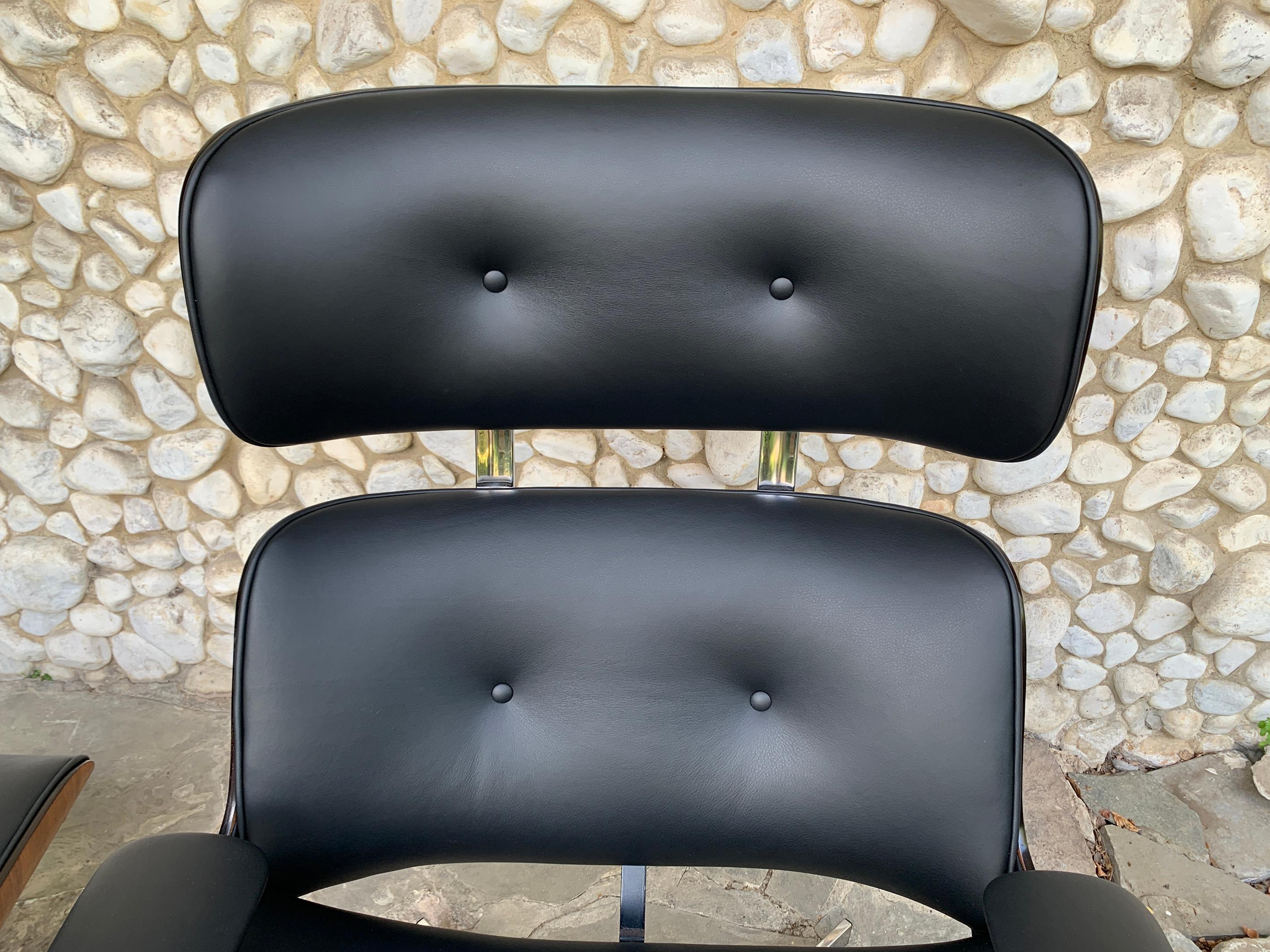 Midcentury Selig Lounge Chair & Ottoman Eames Style, Teak & Black Leather 6