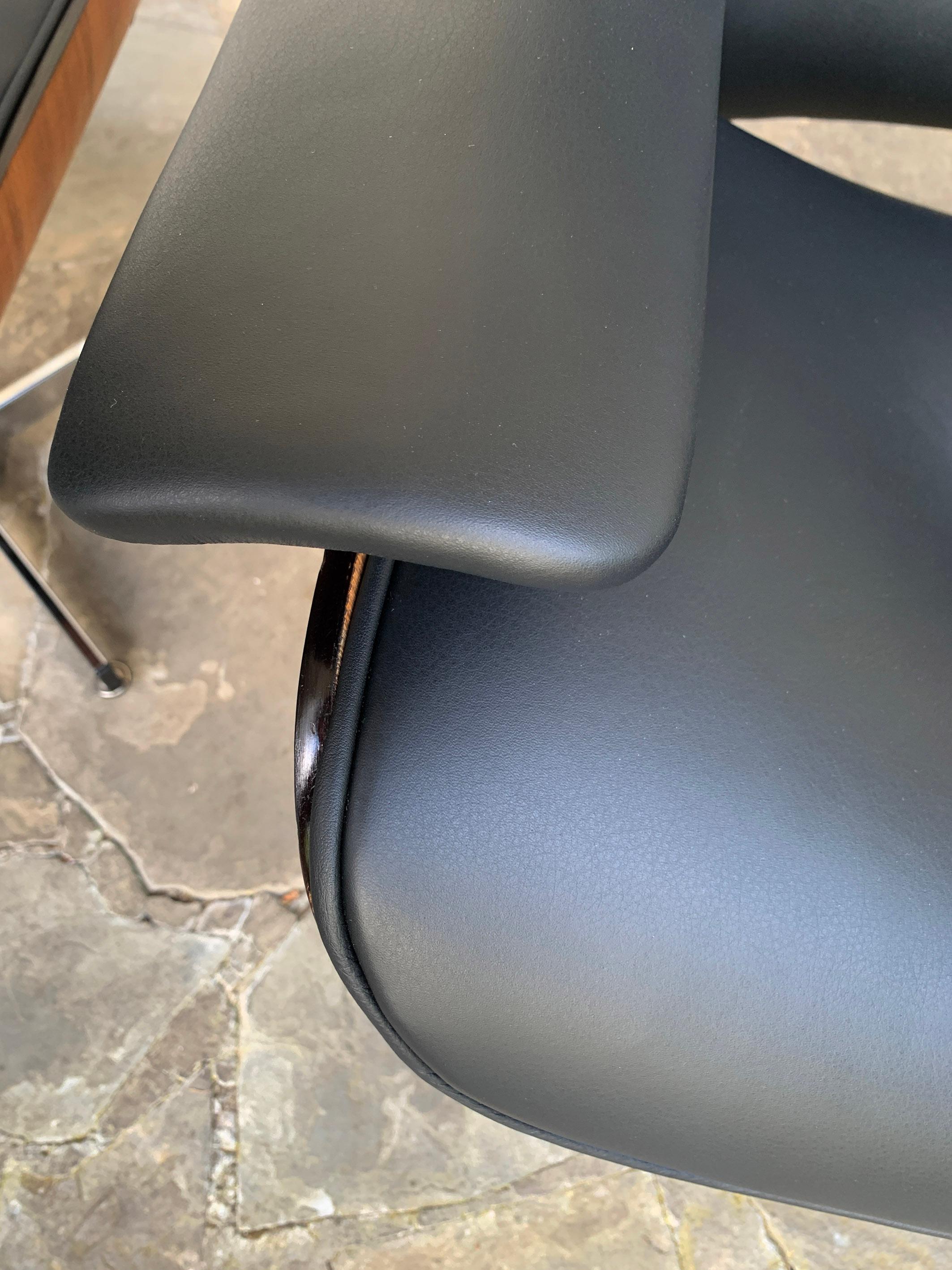 Midcentury Selig Lounge Chair & Ottoman Eames Style, Teak & Black Leather 7