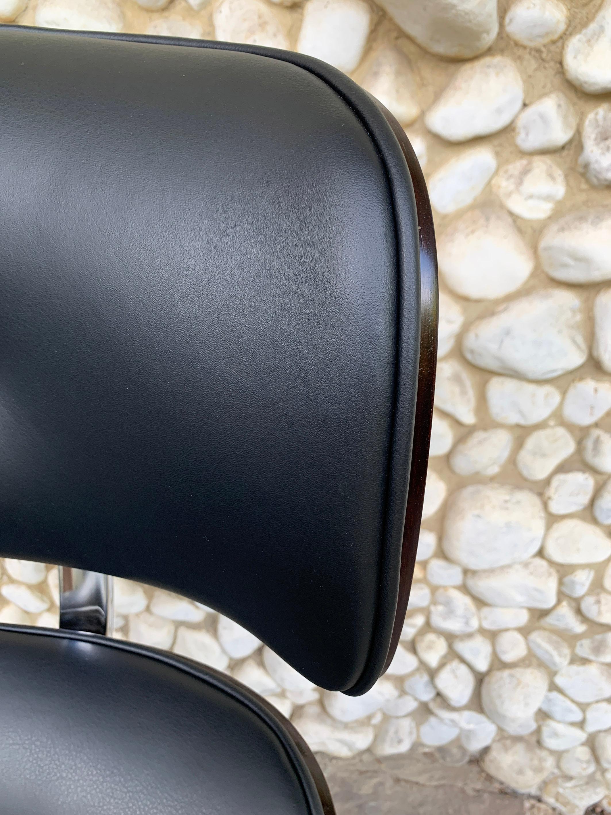 Midcentury Selig Lounge Chair & Ottoman Eames Style, Teak & Black Leather 8