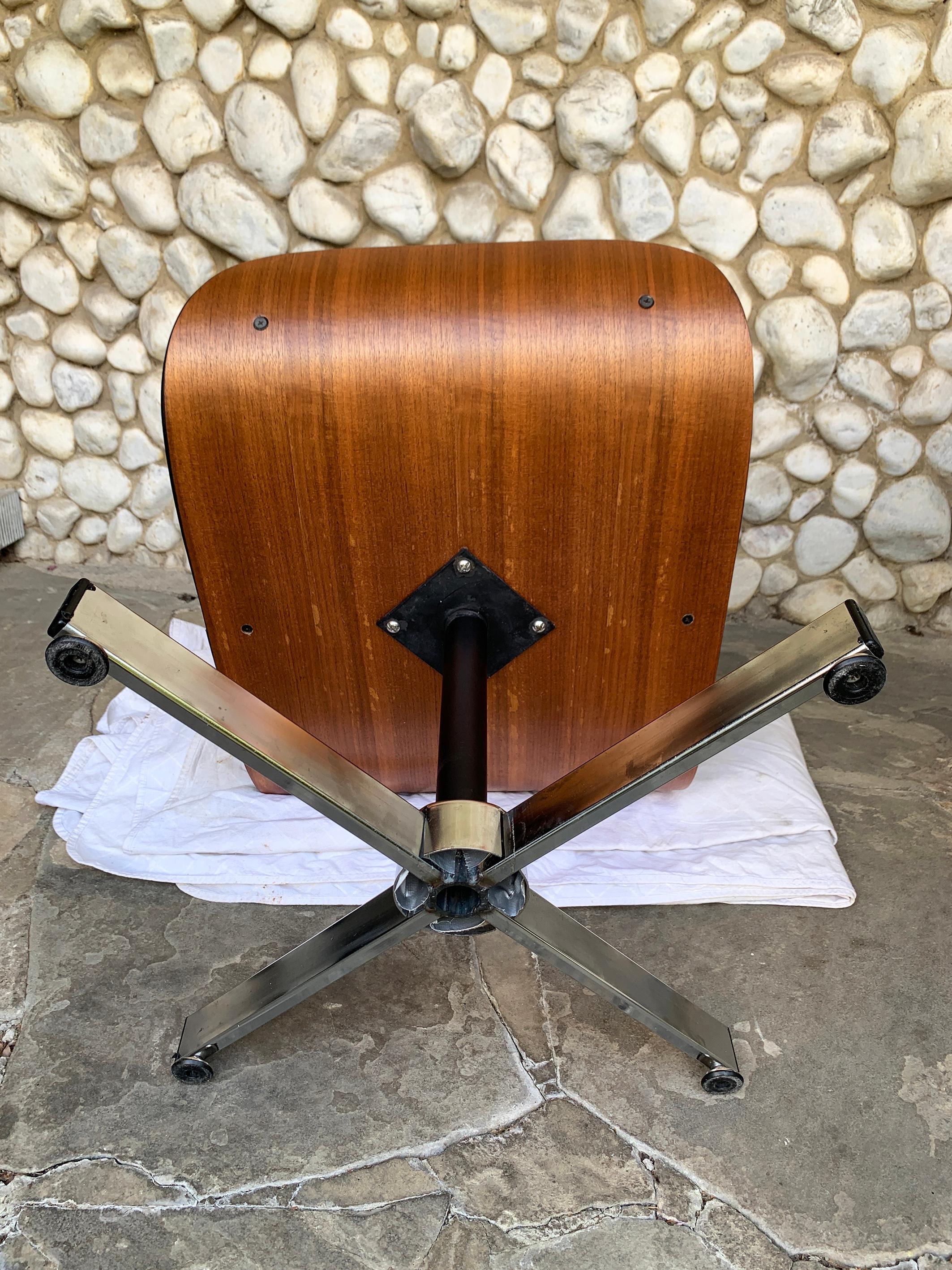 Midcentury Selig Lounge Chair & Ottoman Eames Style, Teak & Black Leather 13