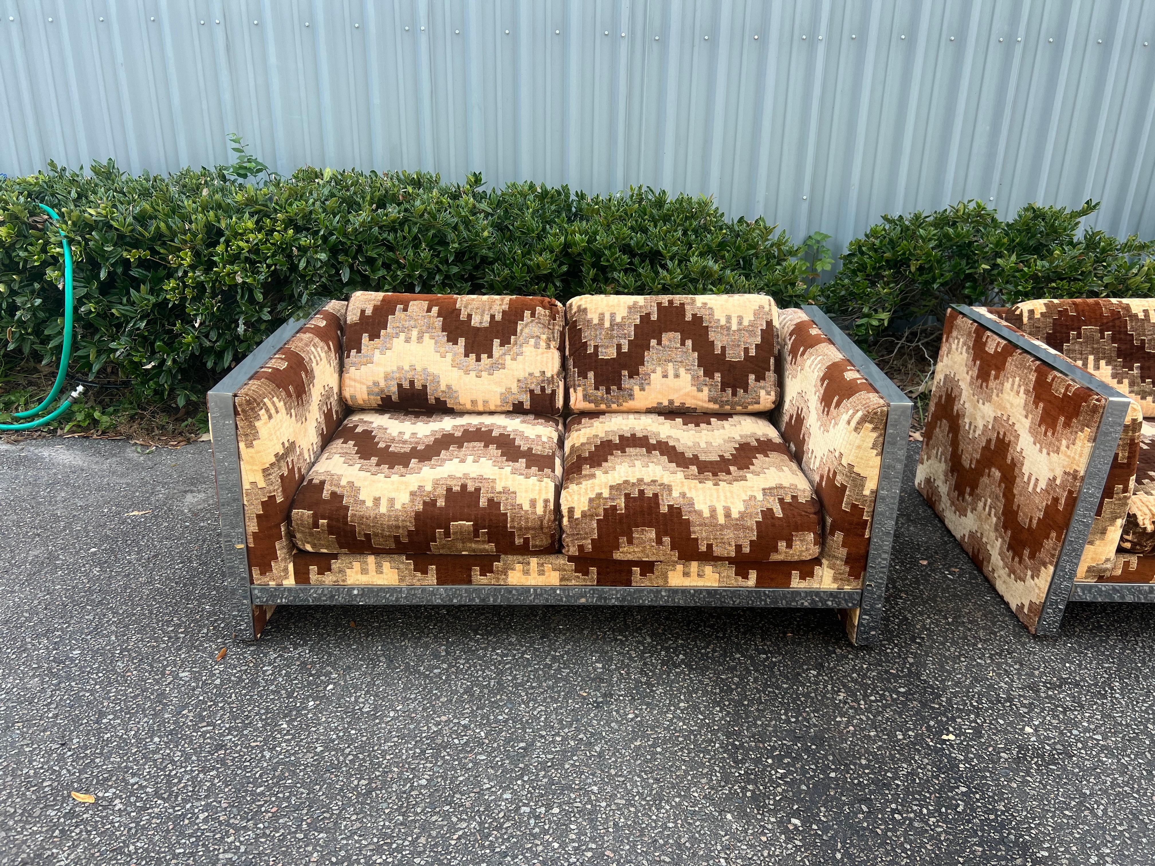 Mid-Century Modern Mid Century Selig Monroe Milo Baughman Style Chrome Loveseat