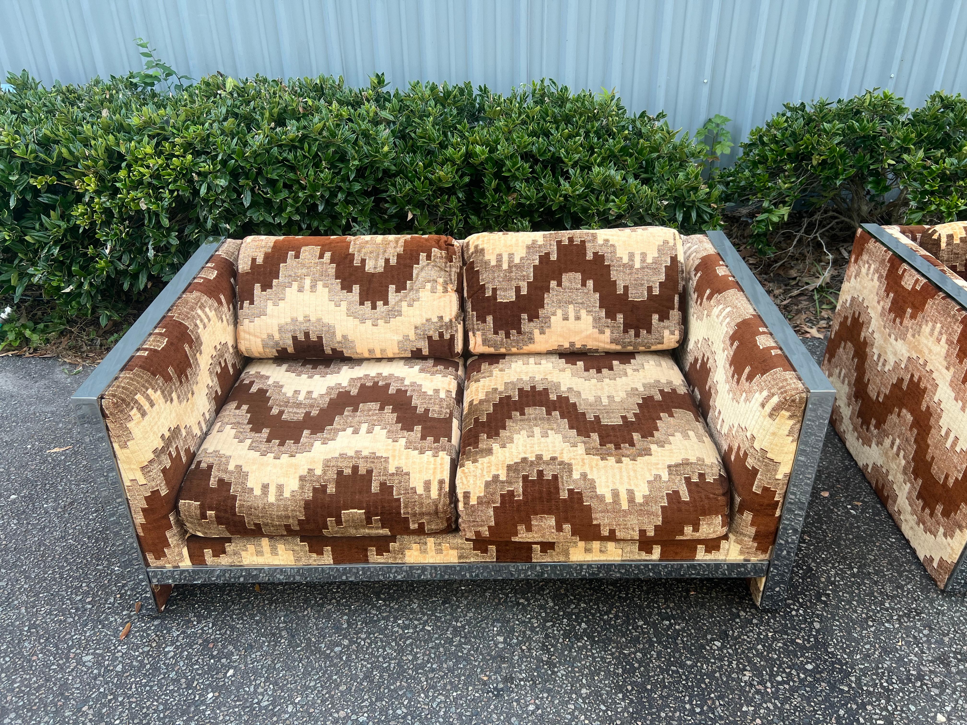 American Mid Century Selig Monroe Milo Baughman Style Chrome Loveseat
