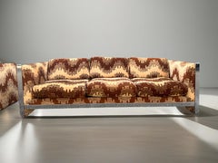 Mid Century Selig Monroe Milo Baughman Style Chrome Sofa