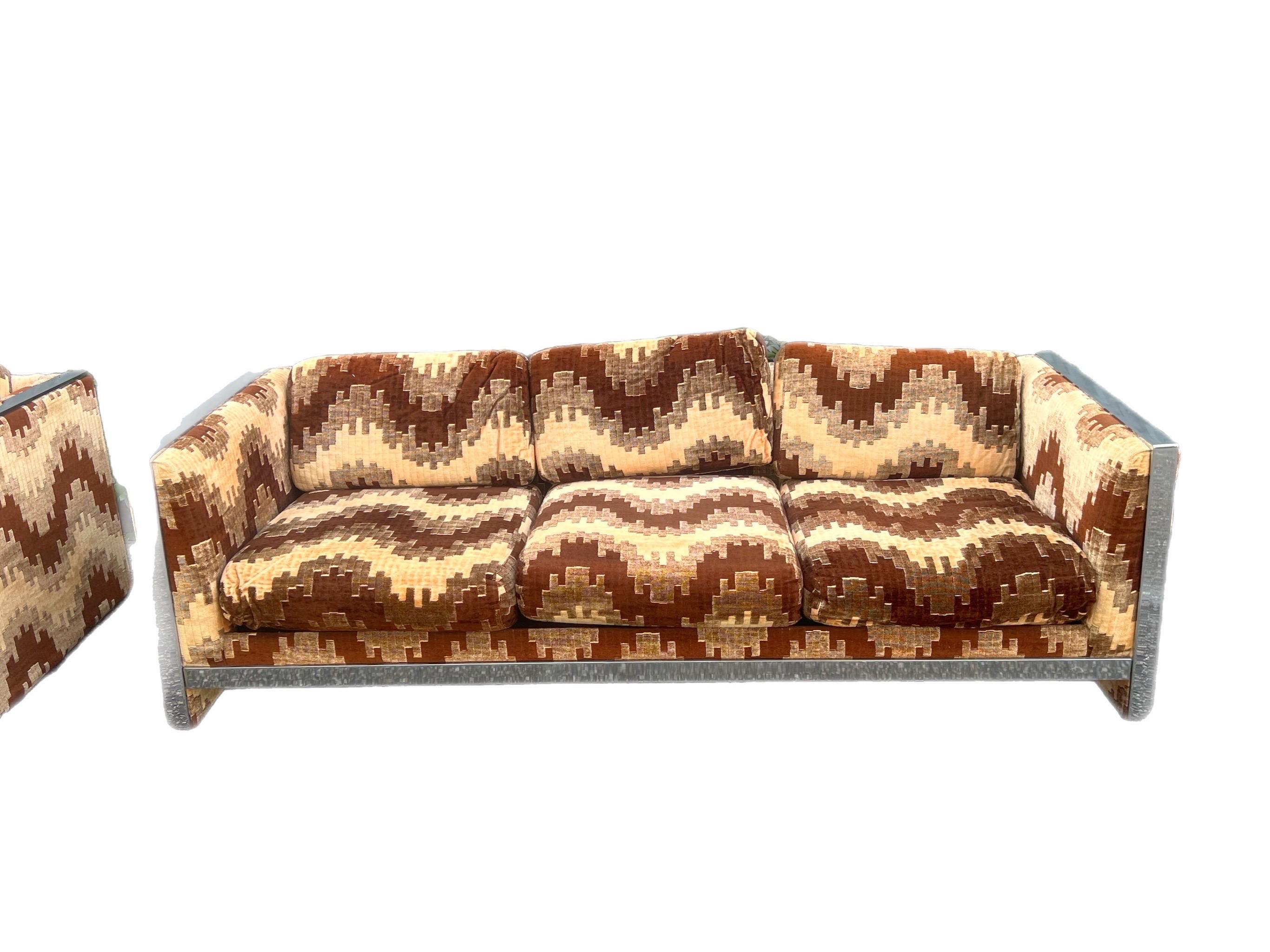 Mid-Century Modern Mid Century Selig Monroe Milo Baughman Style Chrome Sofa
