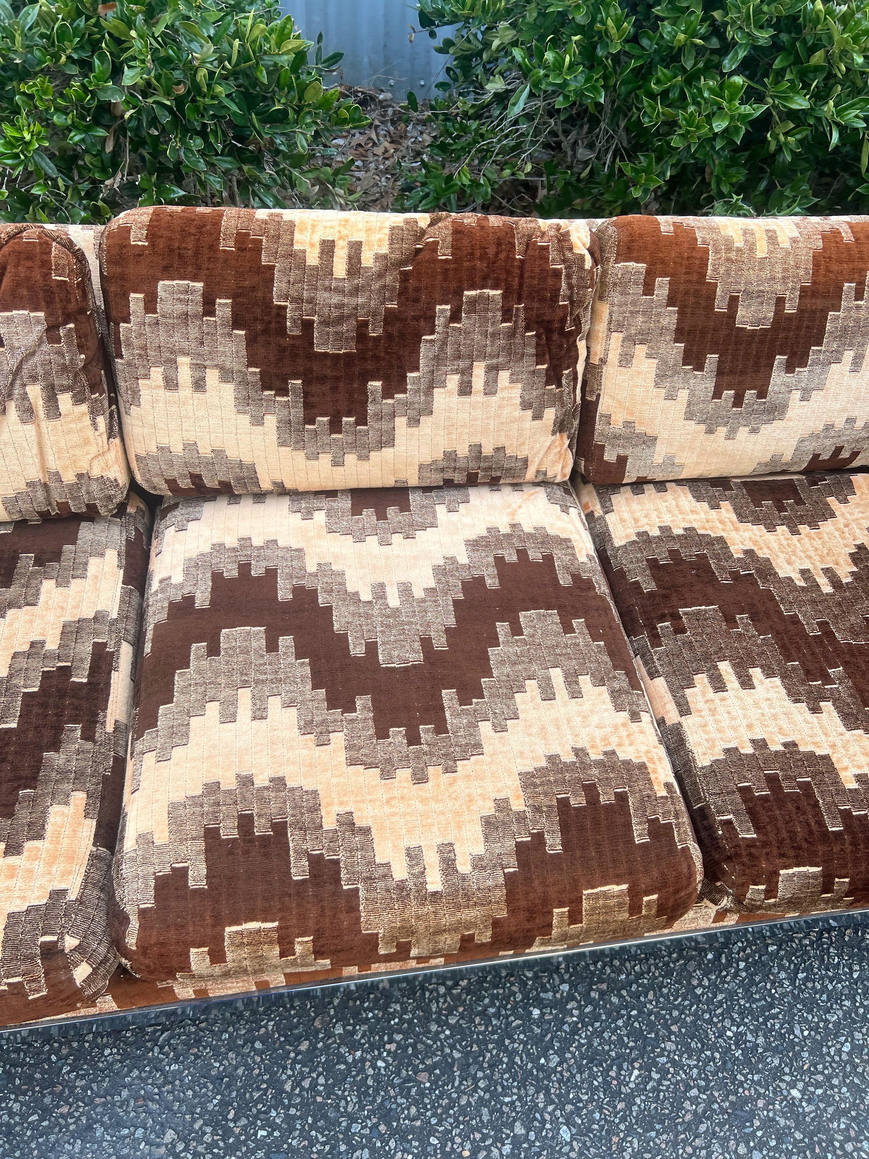 20th Century Mid Century Selig Monroe Milo Baughman Style Chrome Sofa