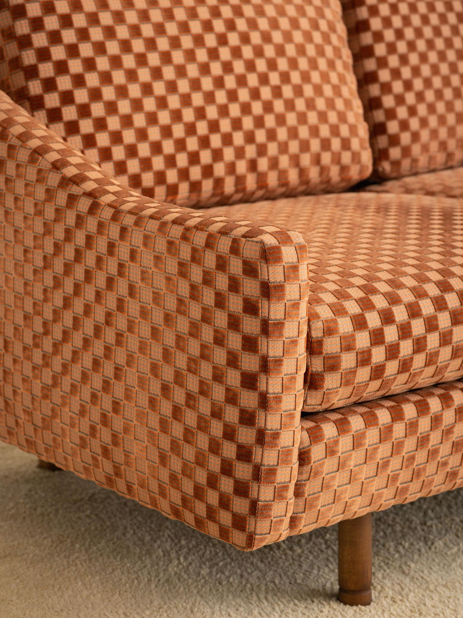 Mid Century Selig Sofa in Checkered Velvet 2