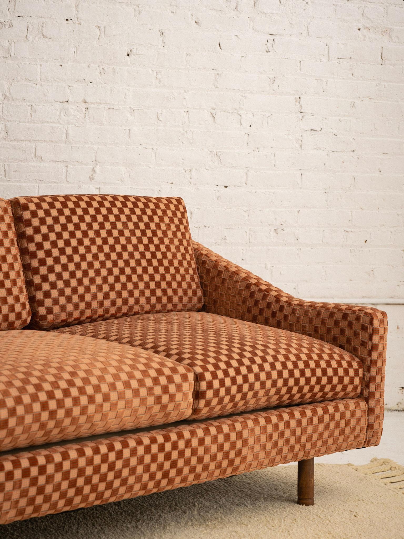 20th Century Mid Century Selig Sofa in Checkered Velvet