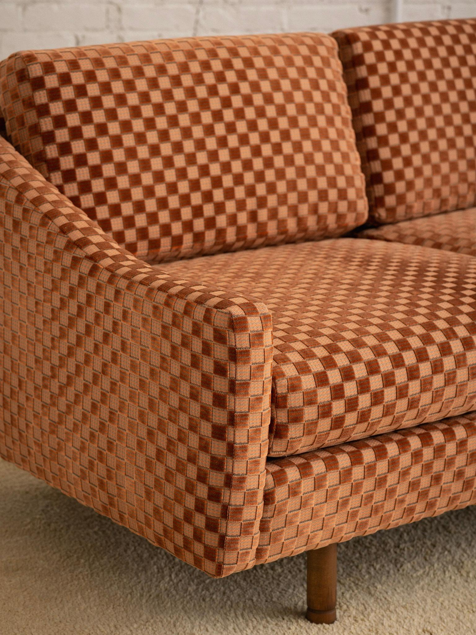 Upholstery Mid Century Selig Sofa in Checkered Velvet