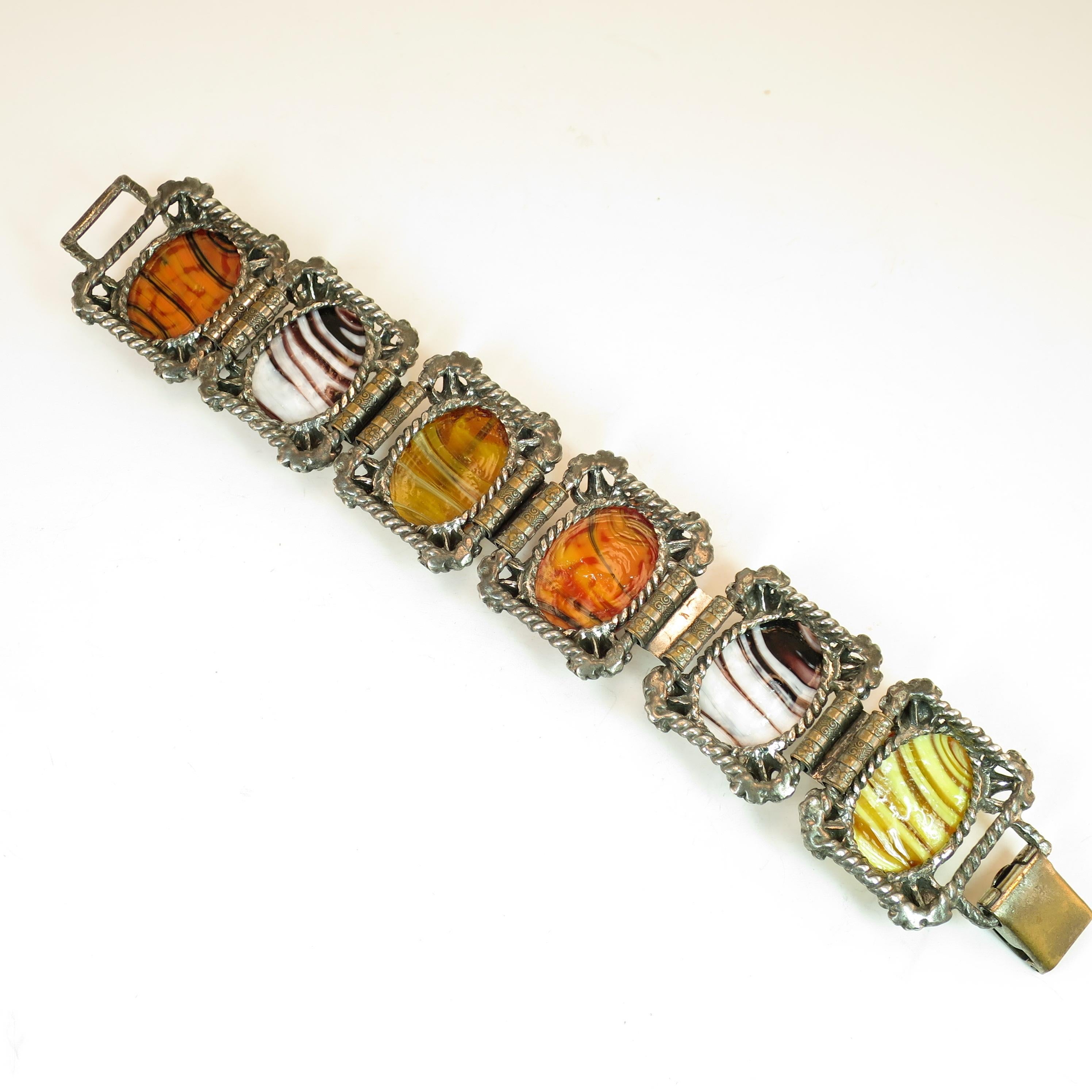 Mid-Century Selro Agate Art Glass Florentine Link Bracelet, 1950s For Sale 11