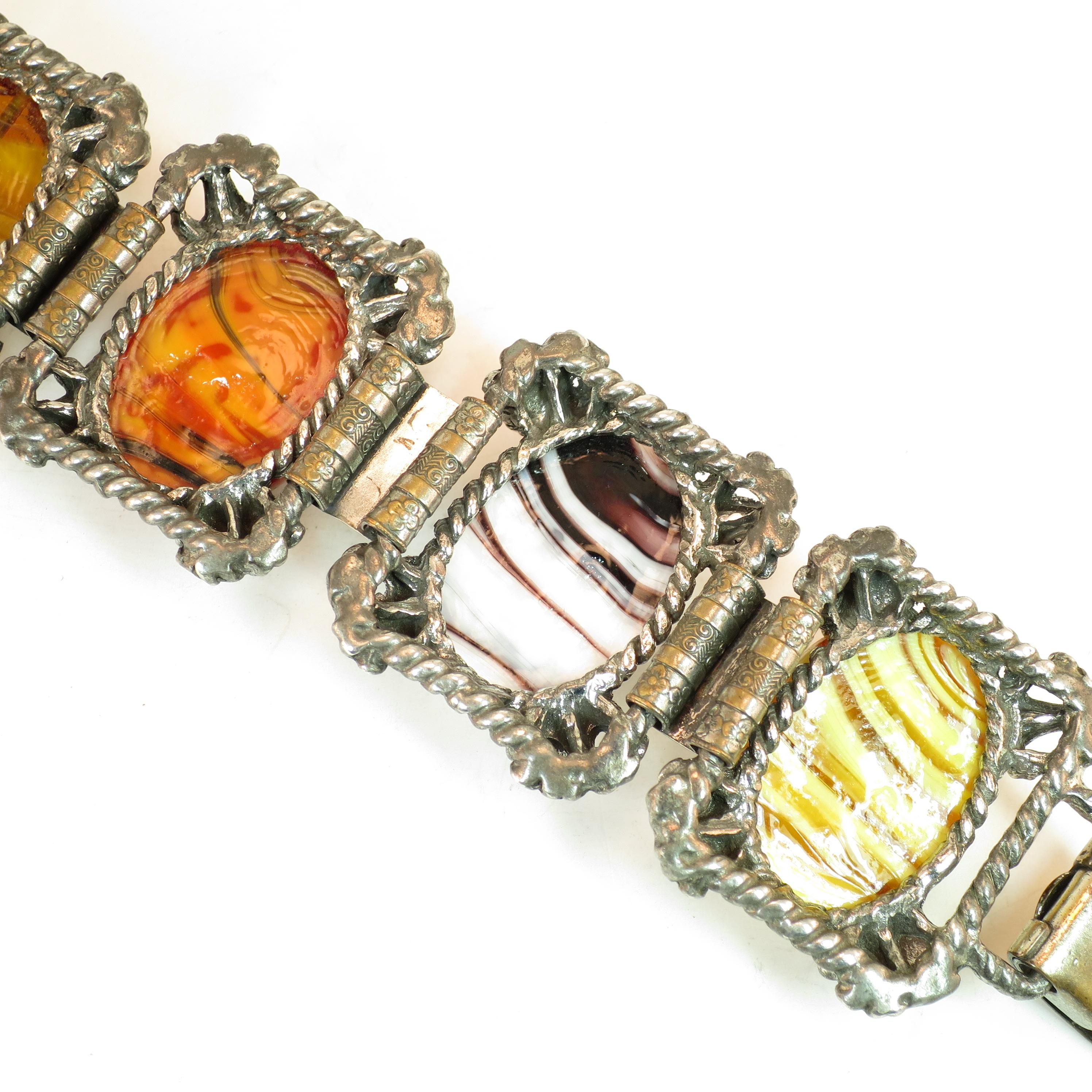 Mid-Century Selro Agate Art Glass Florentine Link Bracelet, 1950s For Sale 12