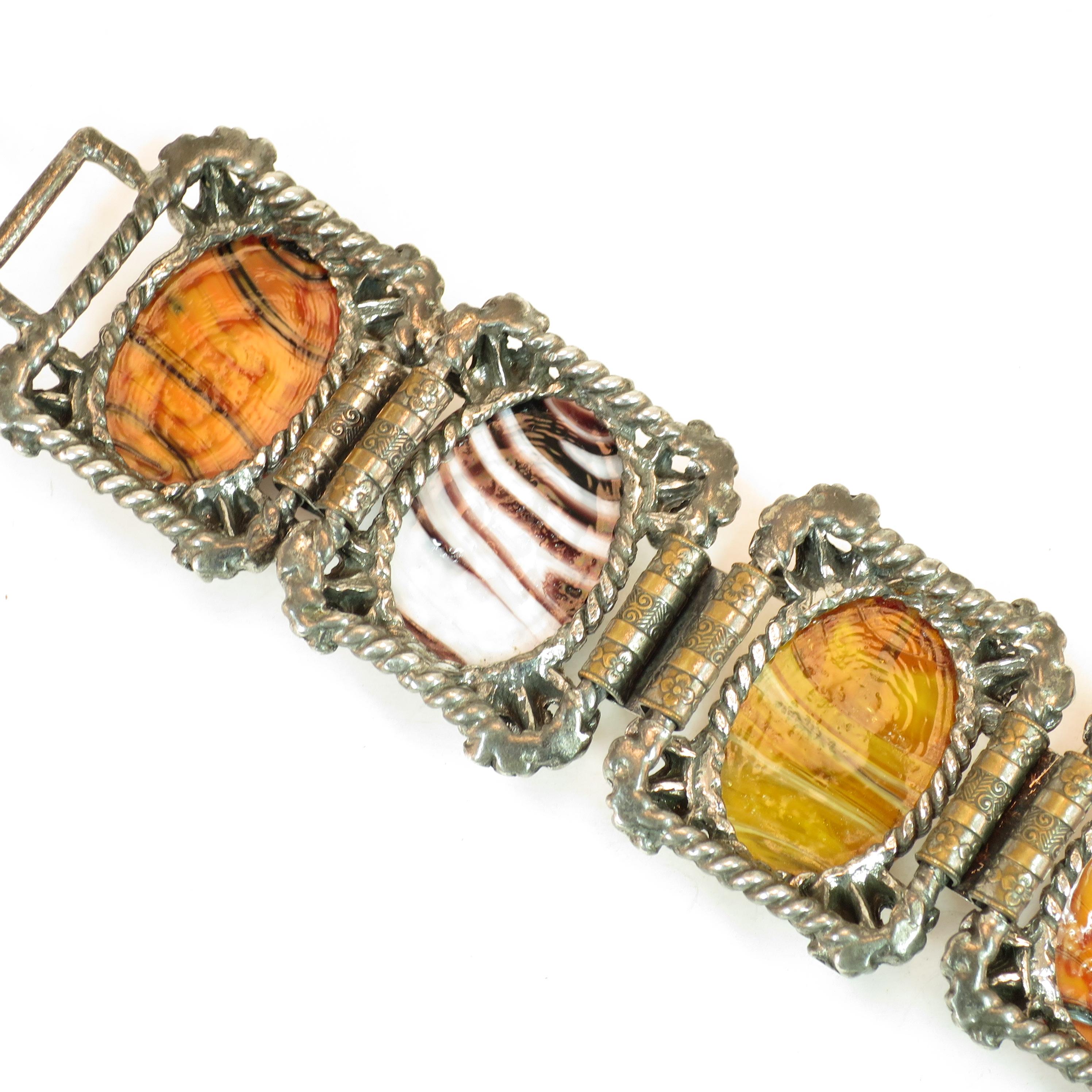 Mid-Century Selro Agate Art Glass Florentine Link Bracelet, 1950s For Sale 13