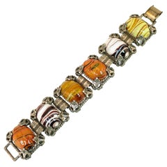 Mid-Century Selro Agate Art Glass Florentine Link Bracelet, 1950s