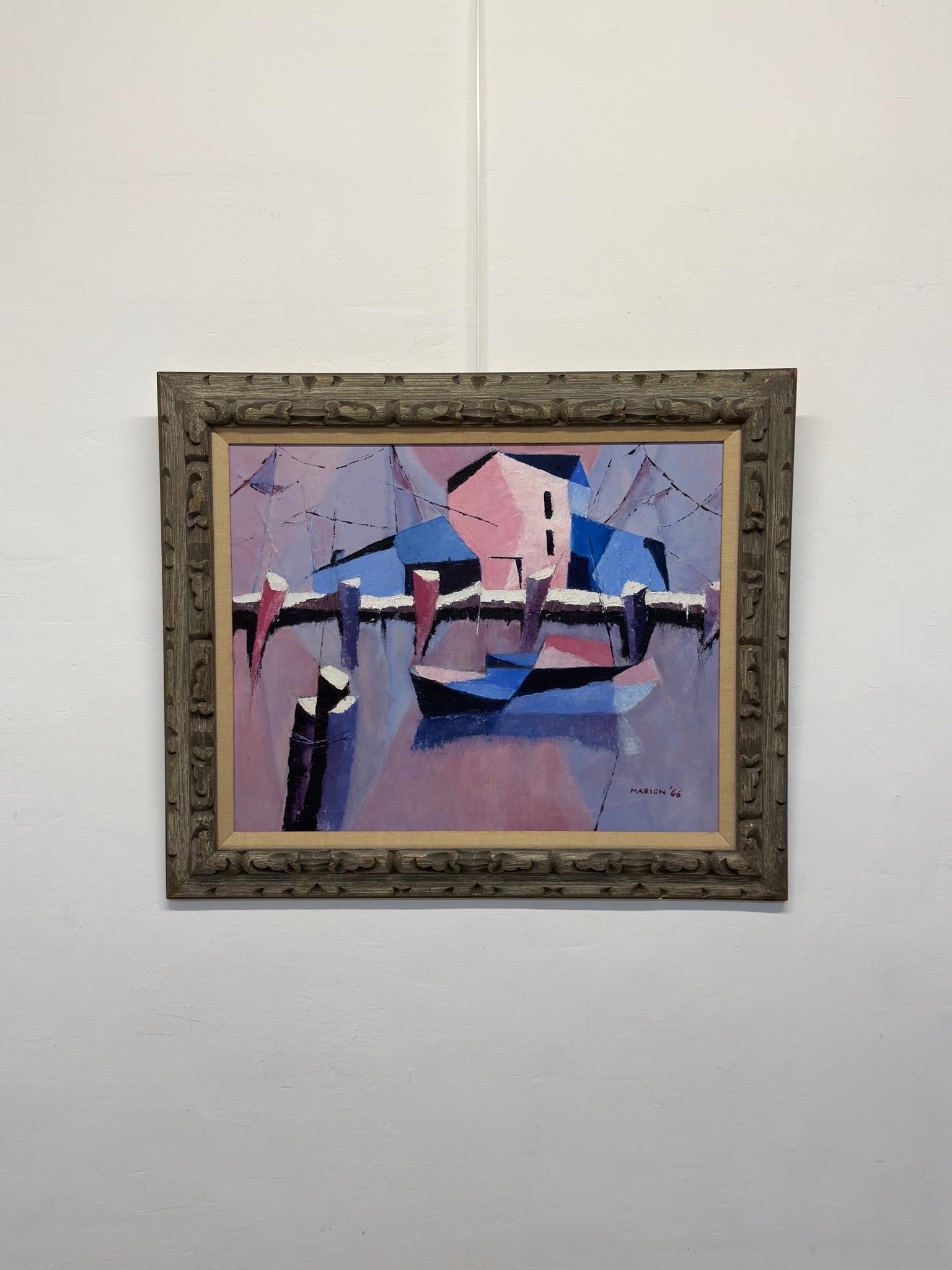 Pintura semiabstracta de mediados de siglo, acrílico sobre lienzo, Marion '66 Estadounidense en venta