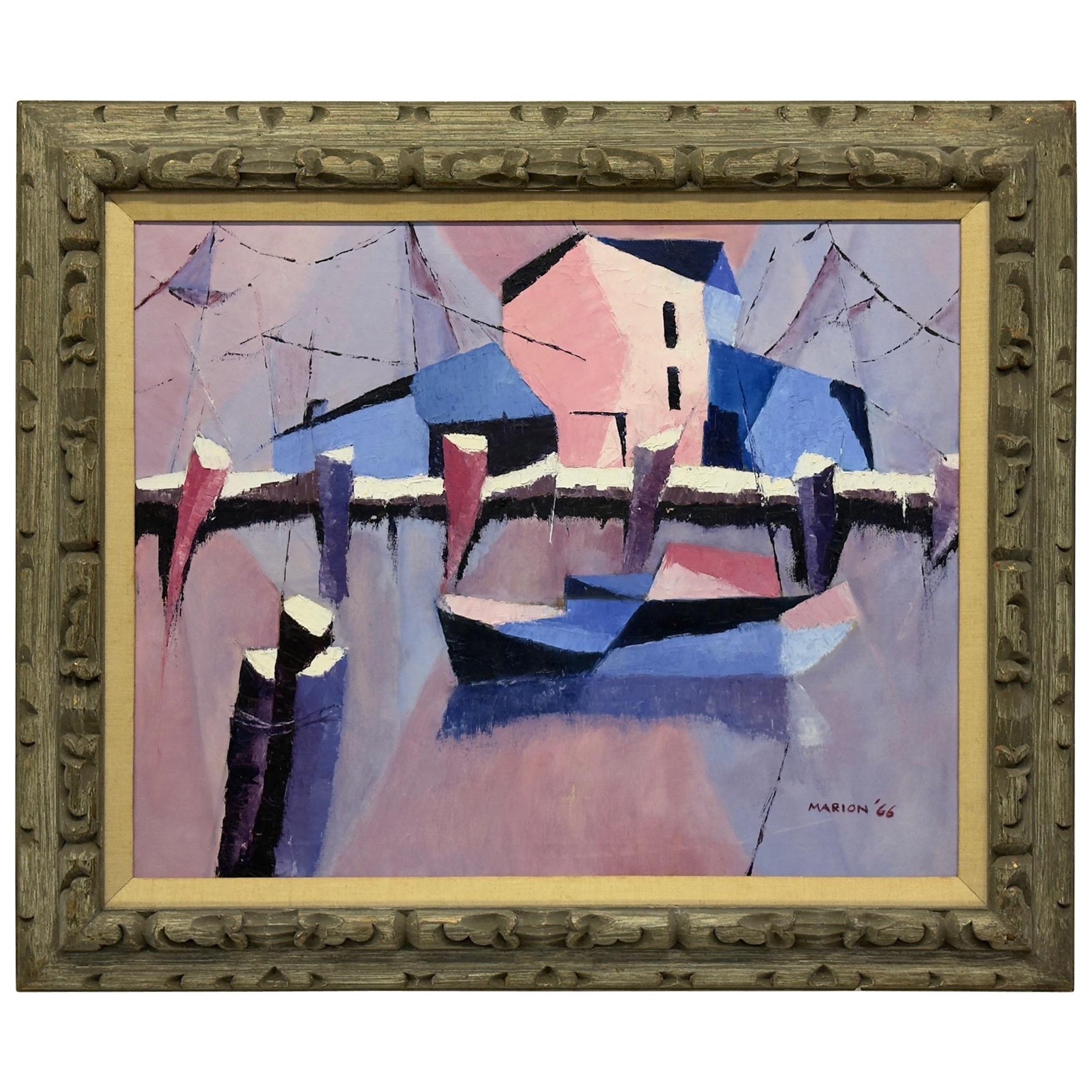 Pintura semiabstracta de mediados de siglo, acrílico sobre lienzo, Marion '66 en venta