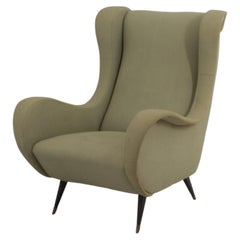 Mid-Century "Senior" by M. Zanuso (attr.) Wooden and Fabric Armchair 50s Italy 