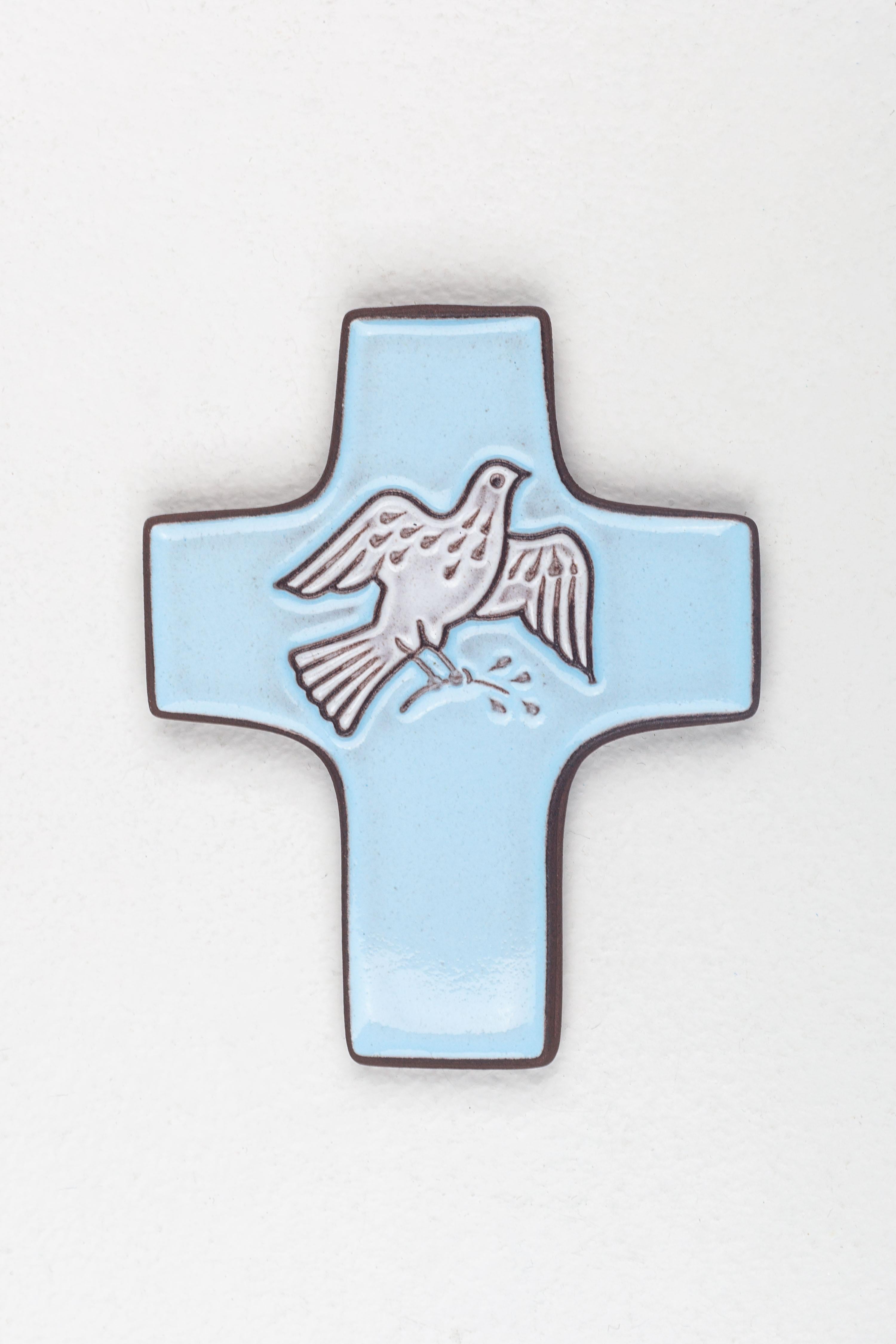 Mid-Century Serenity Dove Ceramic Cross For Sale 1