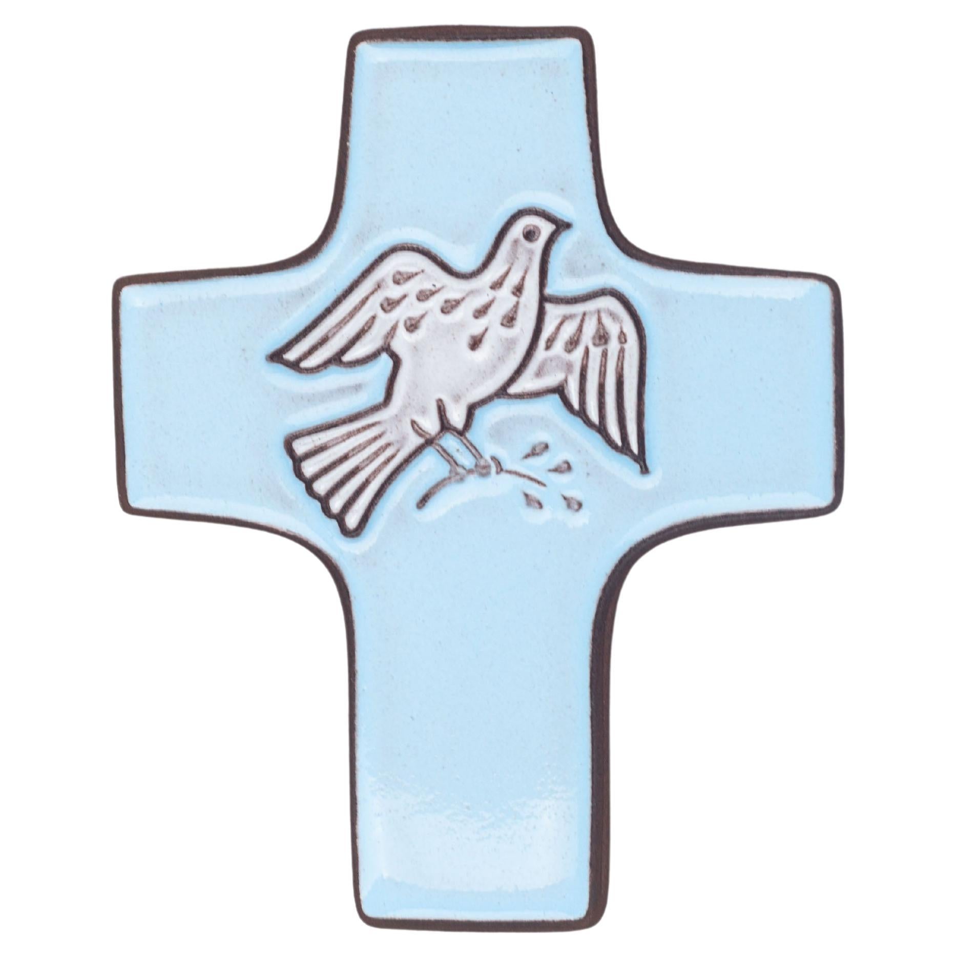 Mid-Century Serenity Dove Ceramic Cross For Sale
