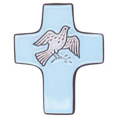 Retro Mid-Century Serenity Dove Ceramic Cross