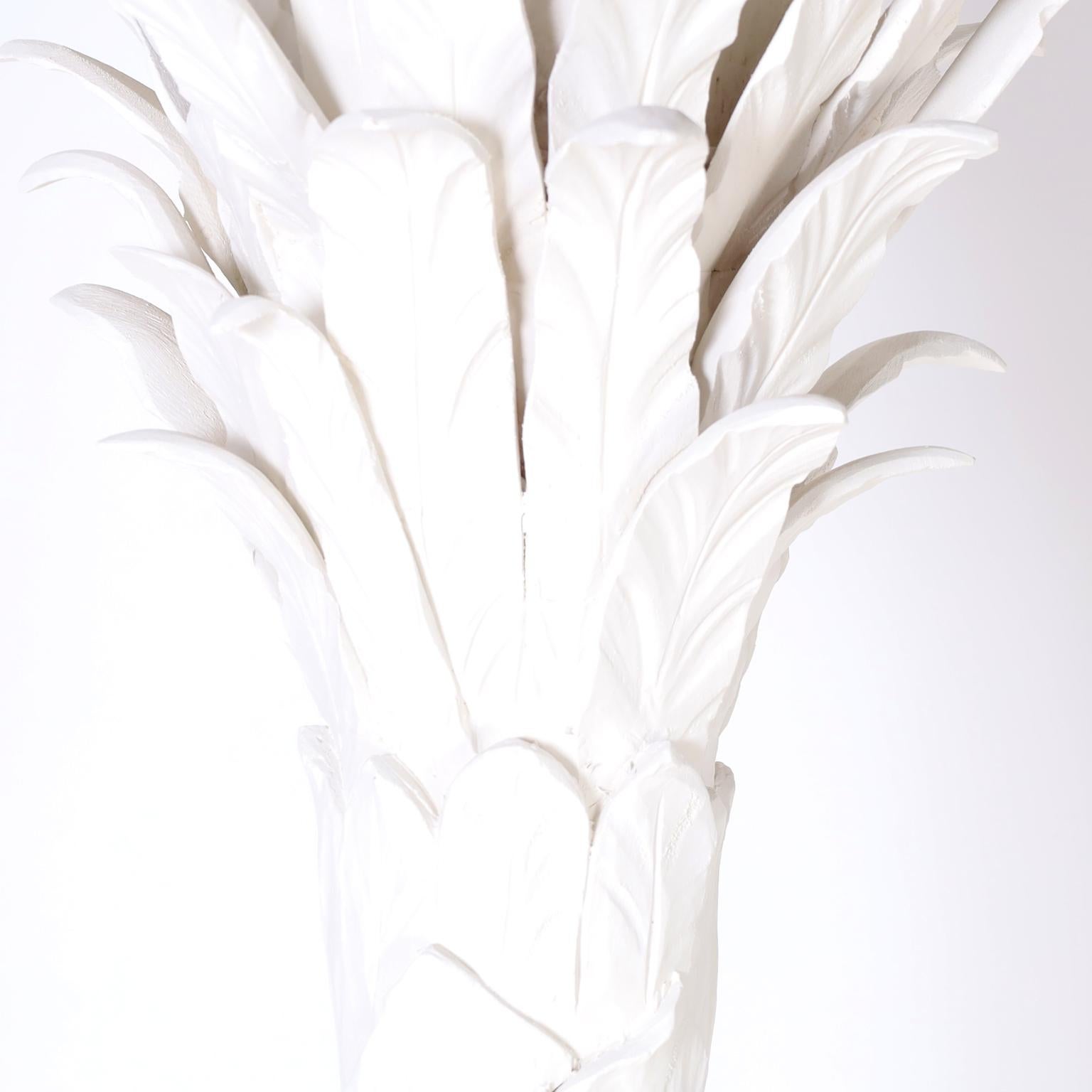 Carved Mid-Century Serge Roche Style White Lacquered Palm Trees